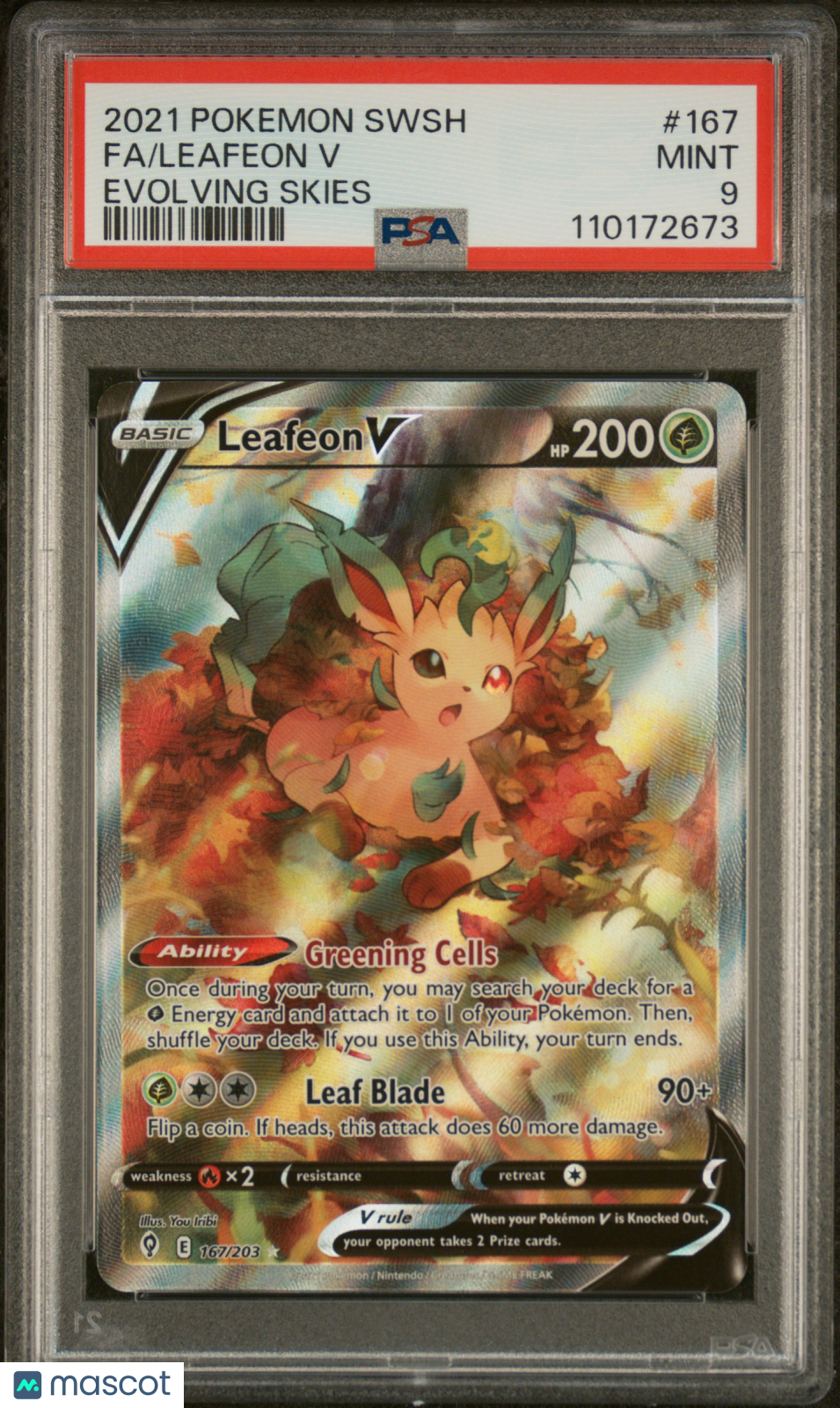 2021 Pokemon Sword & Shield Evolving Skies Leafeon V #167 FA PSA 9 MINT - Graded TCG/CCG