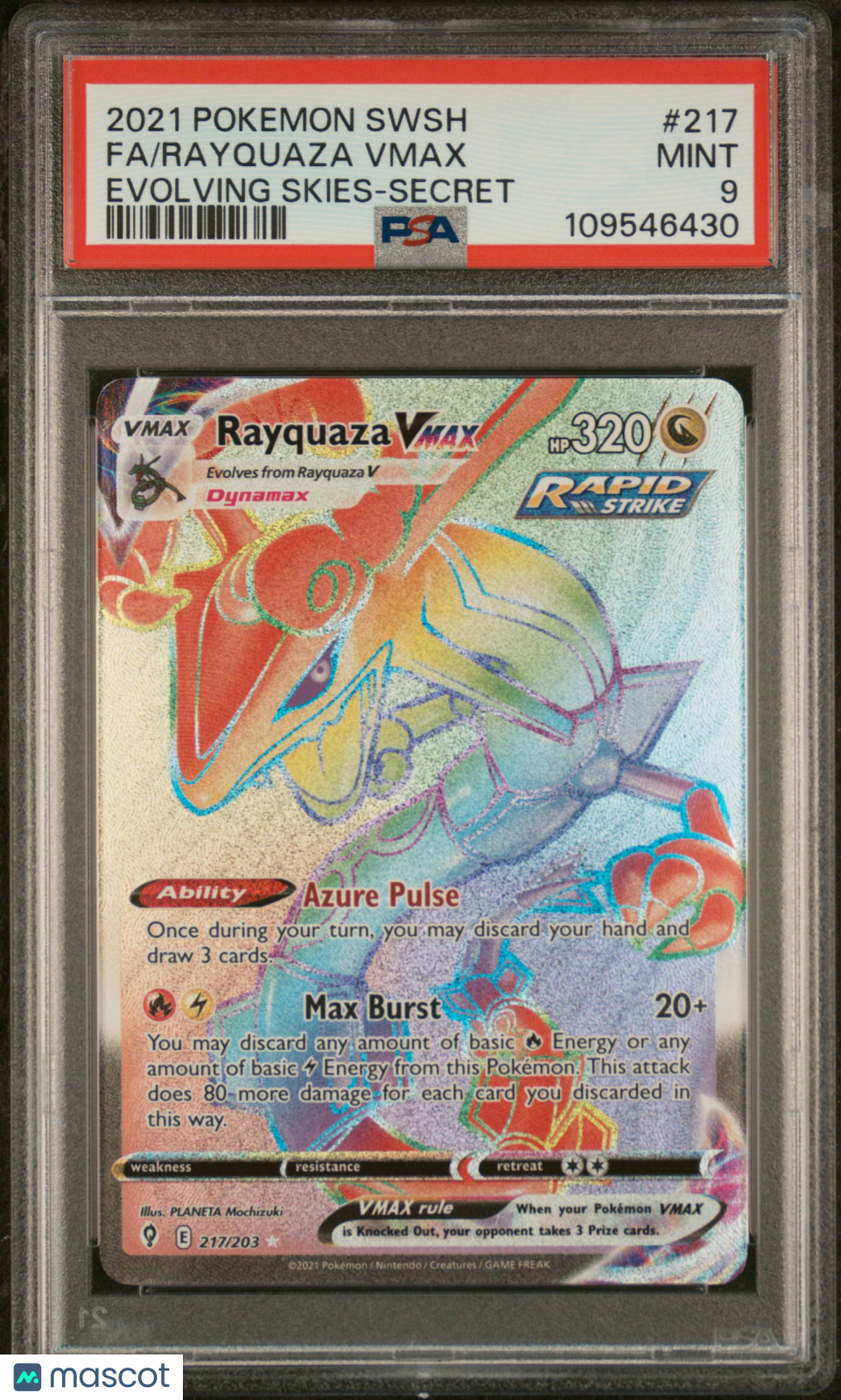 2021 Pokemon Sword & Shield Evolving Skies Rayquaza VMAX #217 Fa Evolving Skies-Secret PSA 9 - Graded TCG/CCG