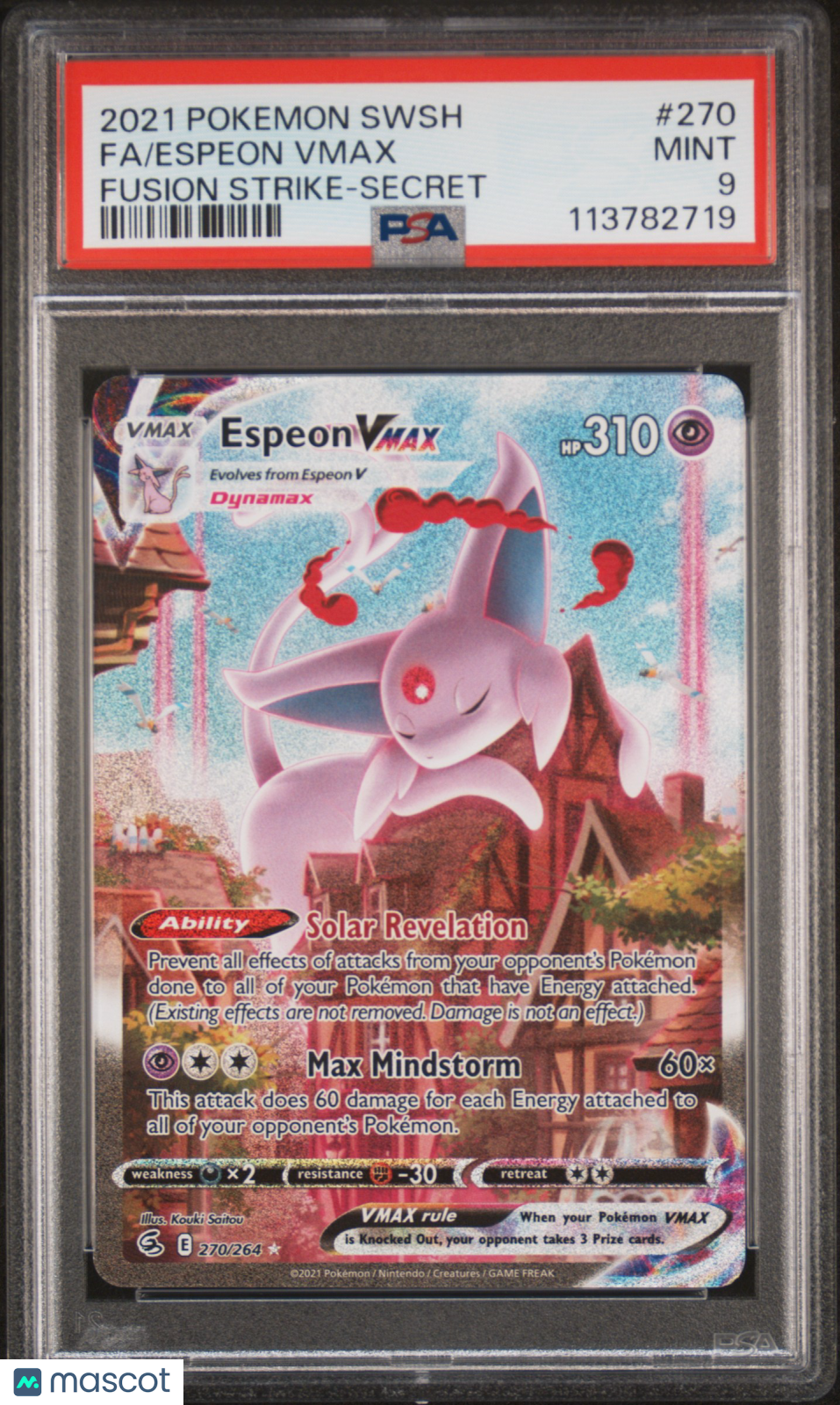 2021 Pokemon Sword & Shield Fusion Strike Espeon VMAX #270 Secret FA PSA 9 MINT - Graded TCG/CCG