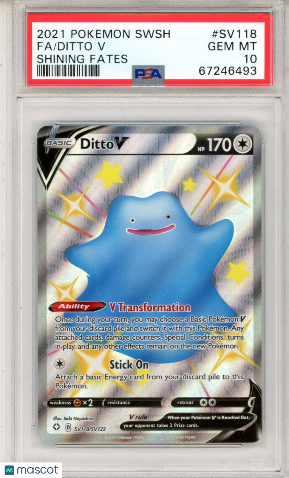 2021 Pokemon Sword & Shield Shining Fates Ditto V #SV118 FA PSA 10 GEM MINT - Graded TCG/CCG