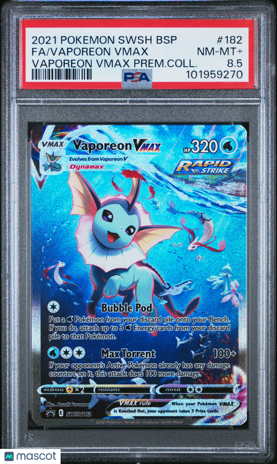2021 Pokemon SWSH Black Star Promo Vaporeon VMAX #182 FA PRM Coll PSA 8.5 - Graded TCG/CCG