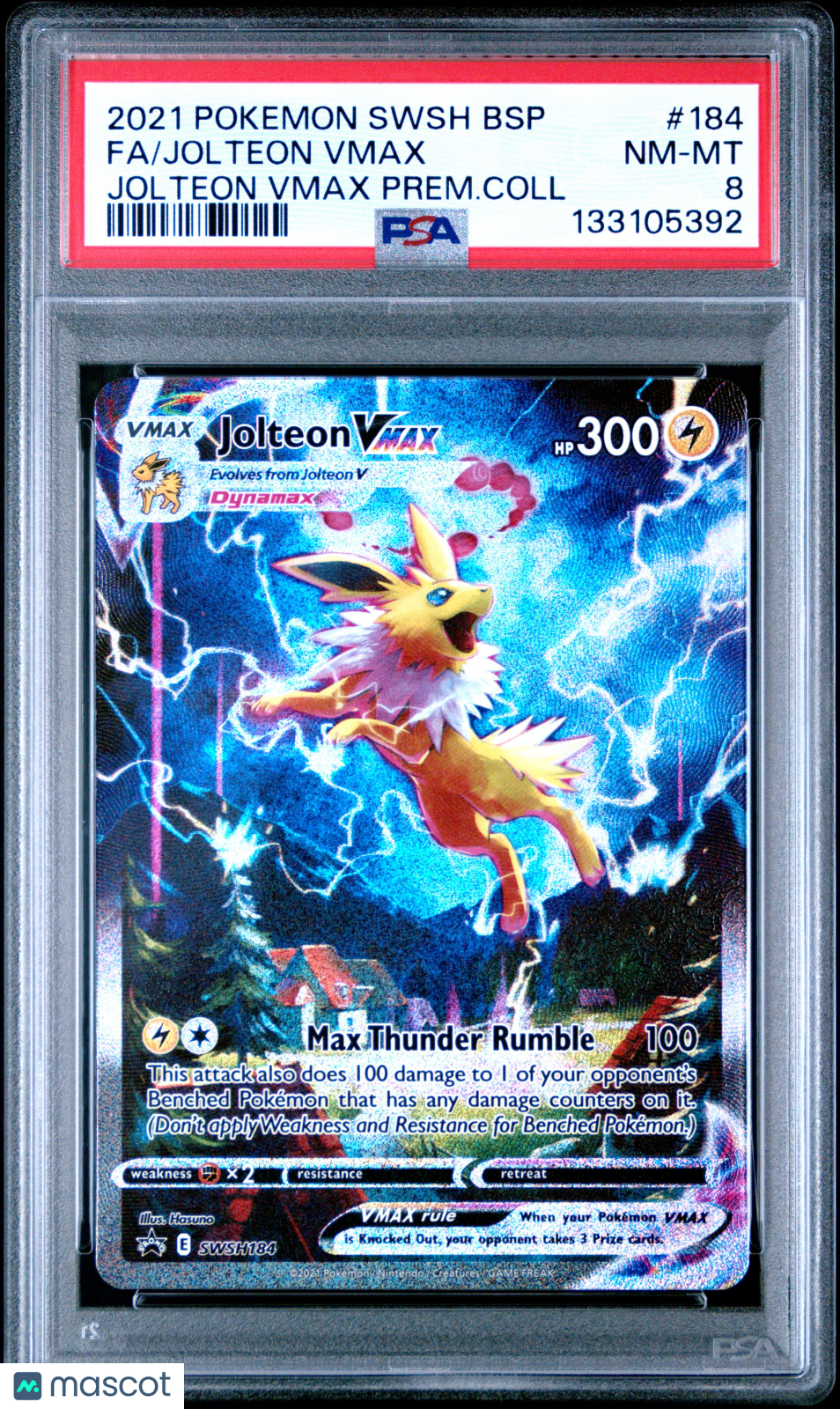 2021 Pokemon SWSH Jolteon VMAX #184 FA Promo Jolteon VMAX Prem. Coll Box PSA 8 - Graded TCG/CCG