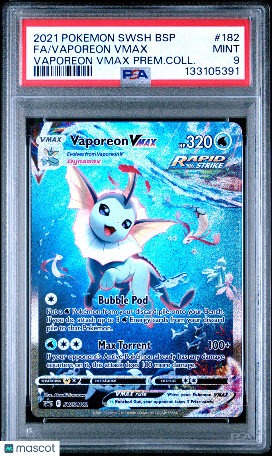 2021 Pokemon SWSH Promo Vaporeon VMAX #182 FA Vaporeon VMAX Prem Coll PSA 9 MINT - Graded TCG/CCG