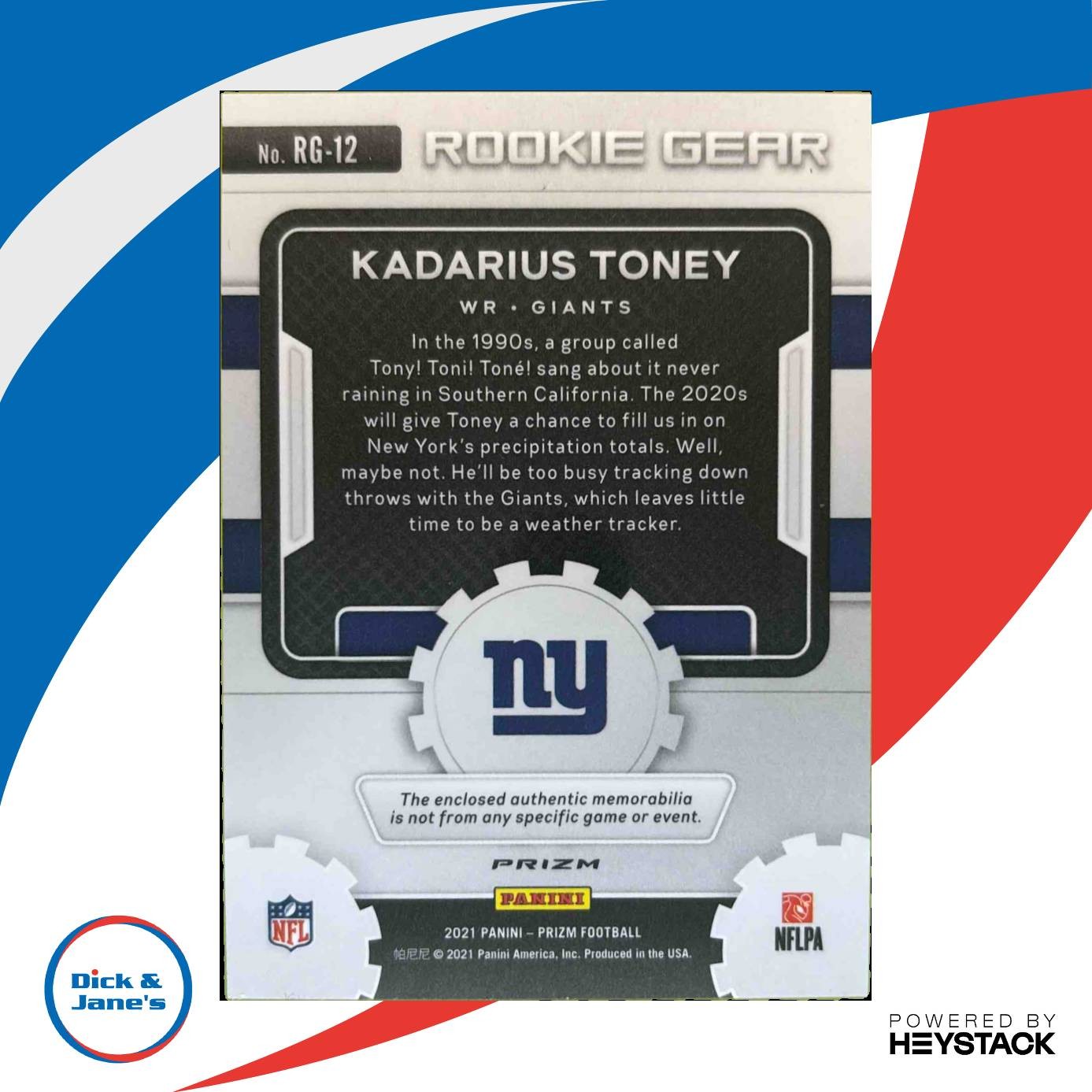 2021 Prizm Kadarius Toney Rookie Gear Neon Green Pulsar New York Giants - Sports Cards