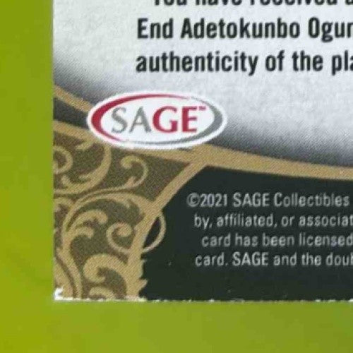 2021 SAGE Aspire Adetokunbo Ogundeji Bronze RC Auto Notre Dame Fighting Irish - Sports Cards