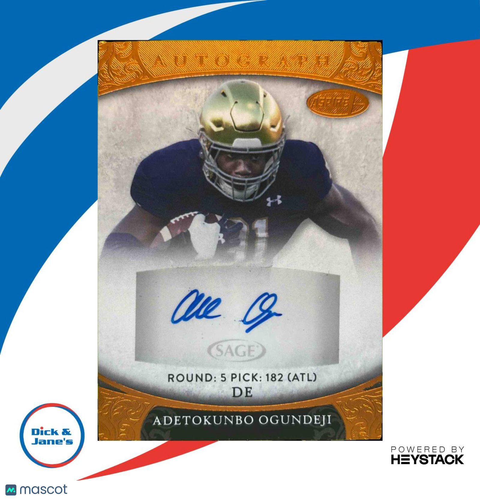 2021 SAGE Aspire Adetokunbo Ogundeji Bronze RC Auto Notre Dame Fighting Irish - Sports Cards