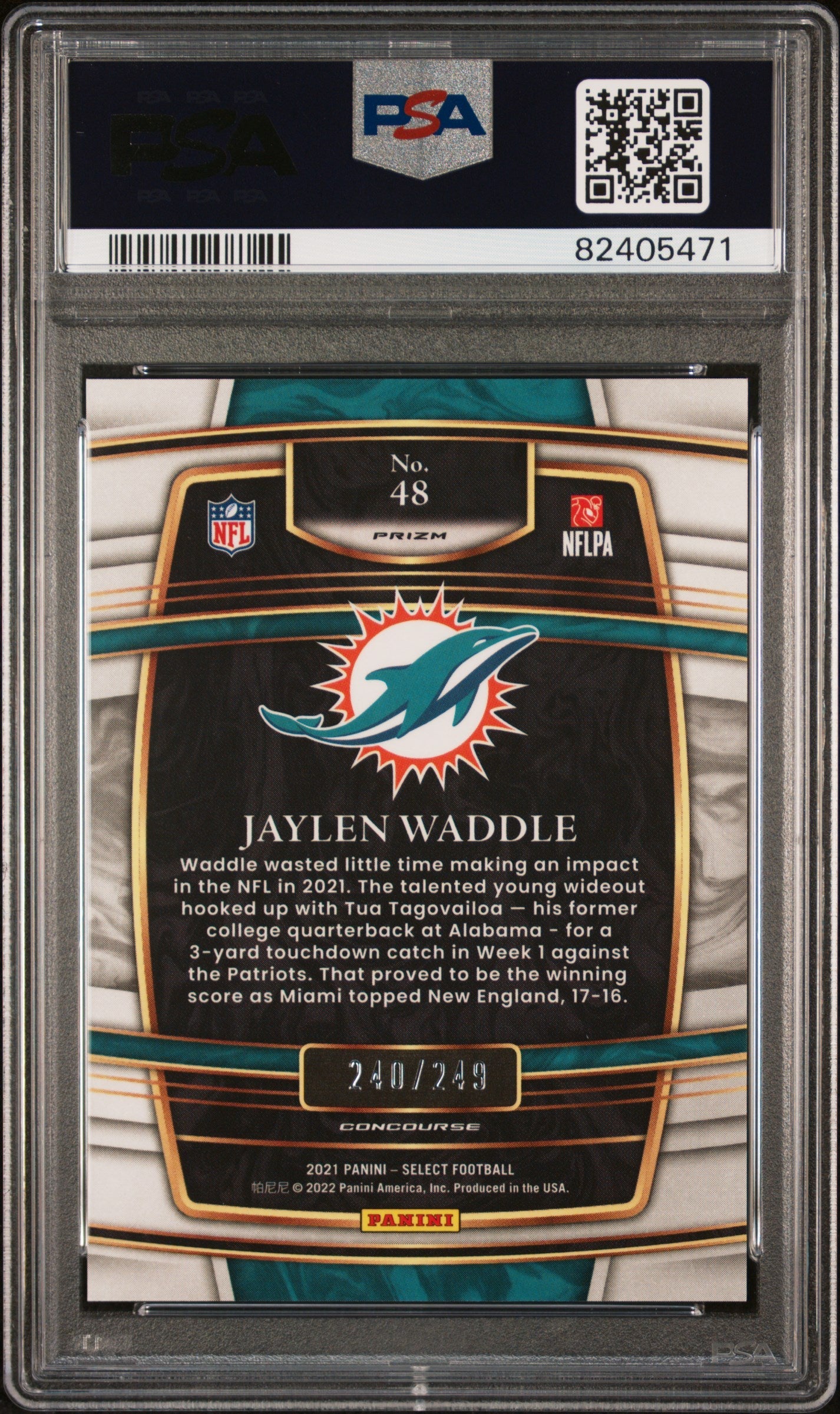 2021 Select Jaylen Waddle Tri Color Prizm /249 Rookie #48 PSA 10 Miami Dolphins Graded Sports Cards