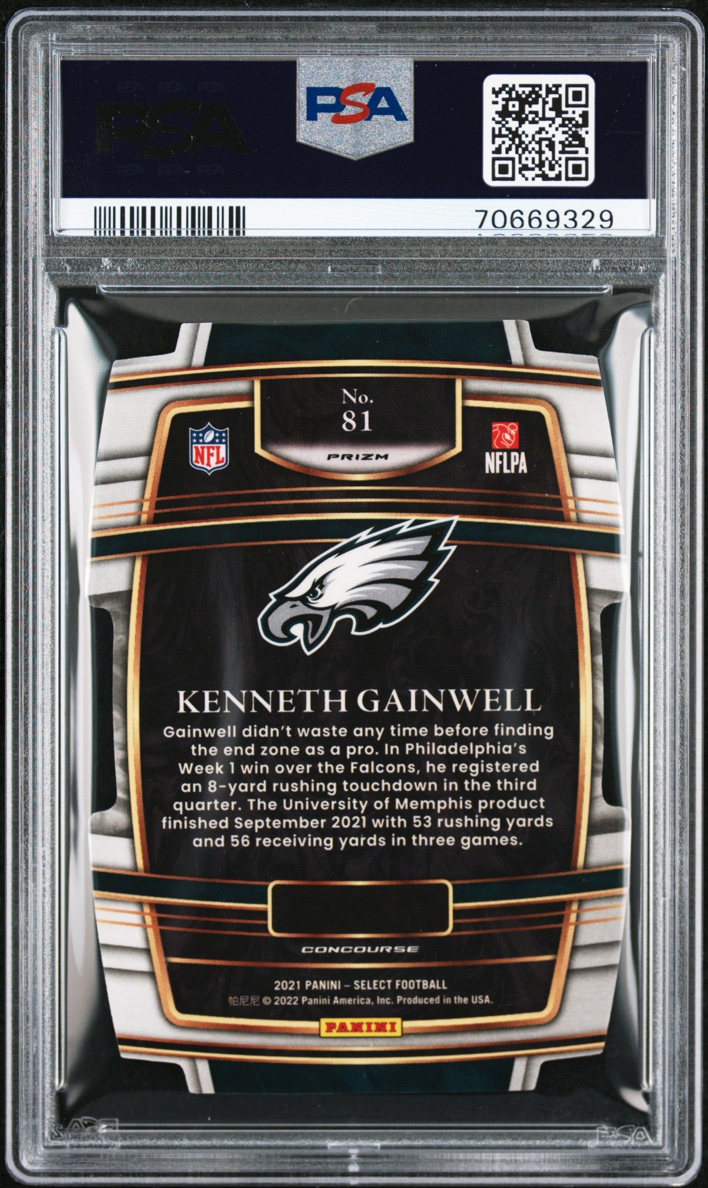 2021 Select Kenneth Gainwell Die-Cut Green Yellow Prizm Rookie #81 PSA 9 MINT - Graded Sports Cards