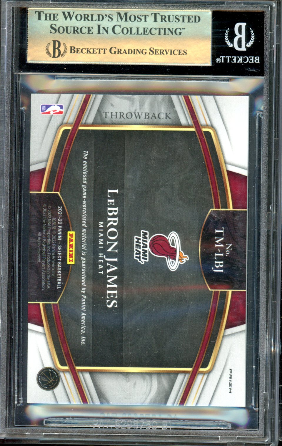2021 Select Throwback Memorabilia Prizm LeBron James BGS 9.5 GEM MINT Miami Heat - Graded Sports Cards