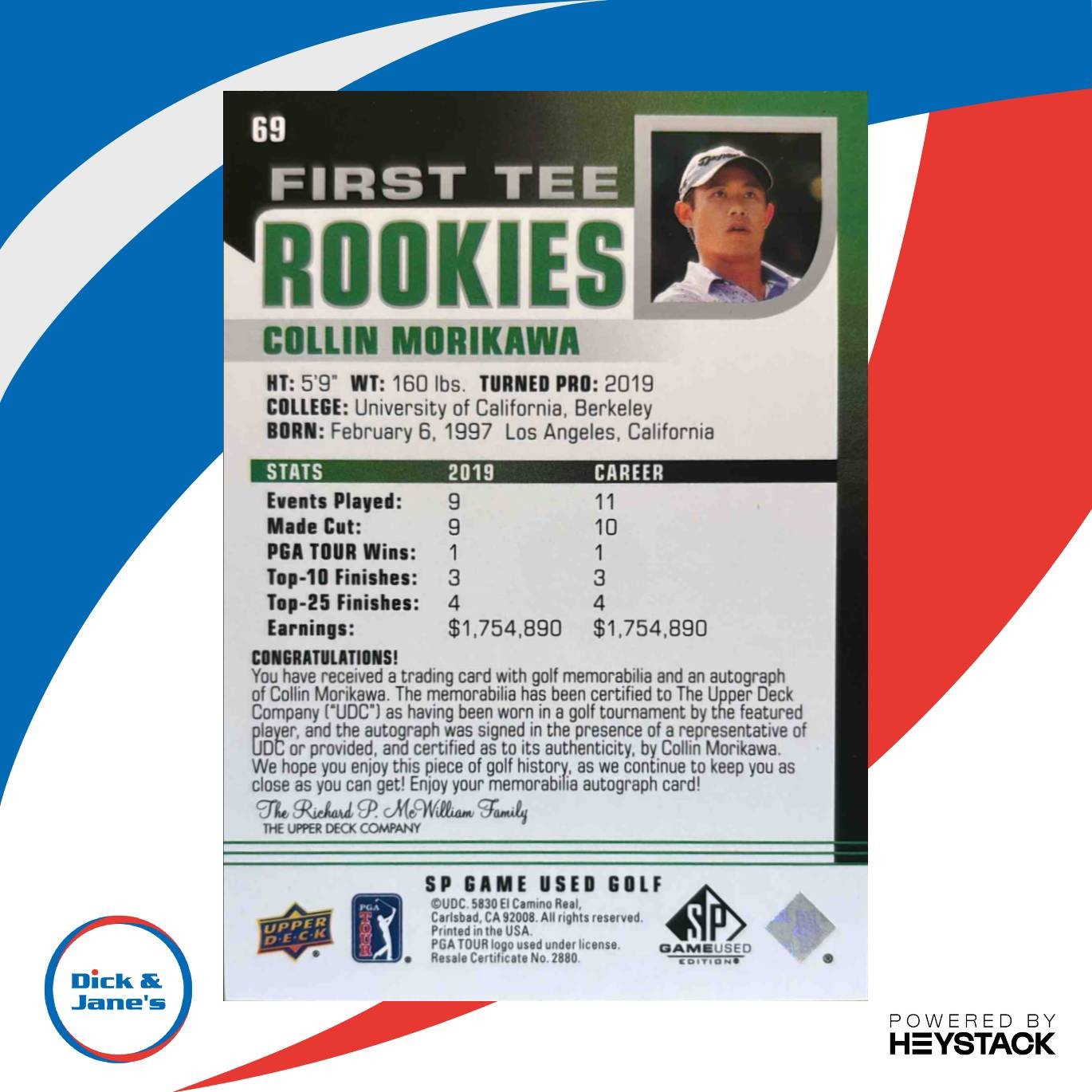 2021 SP Game Used Collin Morikawa /299 #69 MEM Auto Wild Card 4Aces GC - Sports Cards