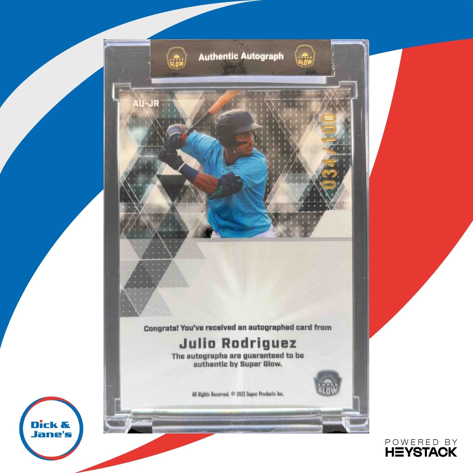 2021 Super Glow Sports Julio Rodriguez Auto Initials Orange /100 #AU-JR - Sports Cards