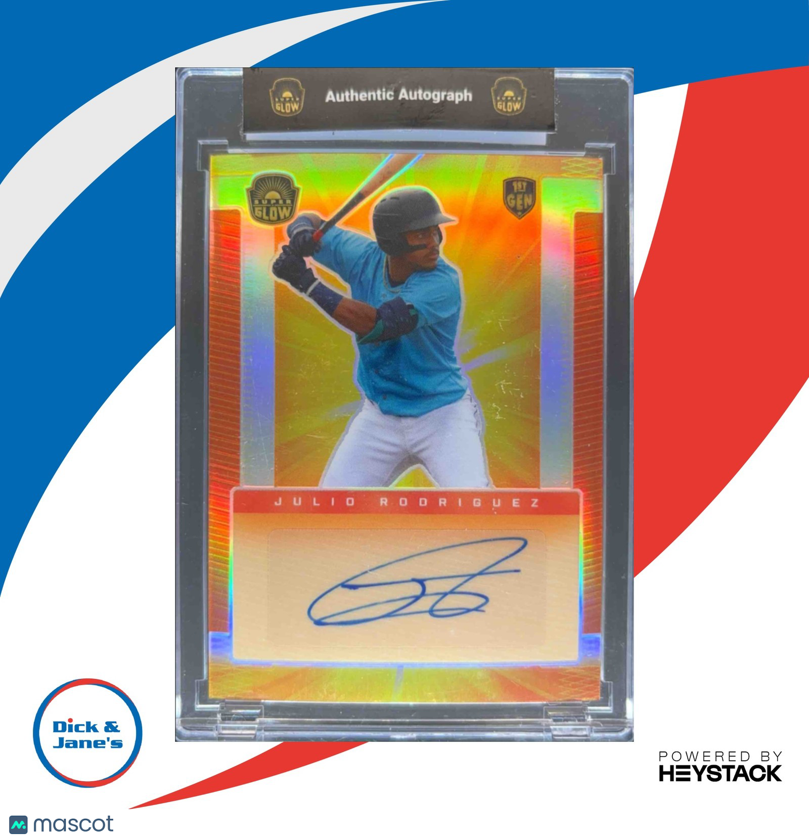 2021 Super Glow Sports Julio Rodriguez Auto Initials Orange /100 #AU-JR - Sports Cards