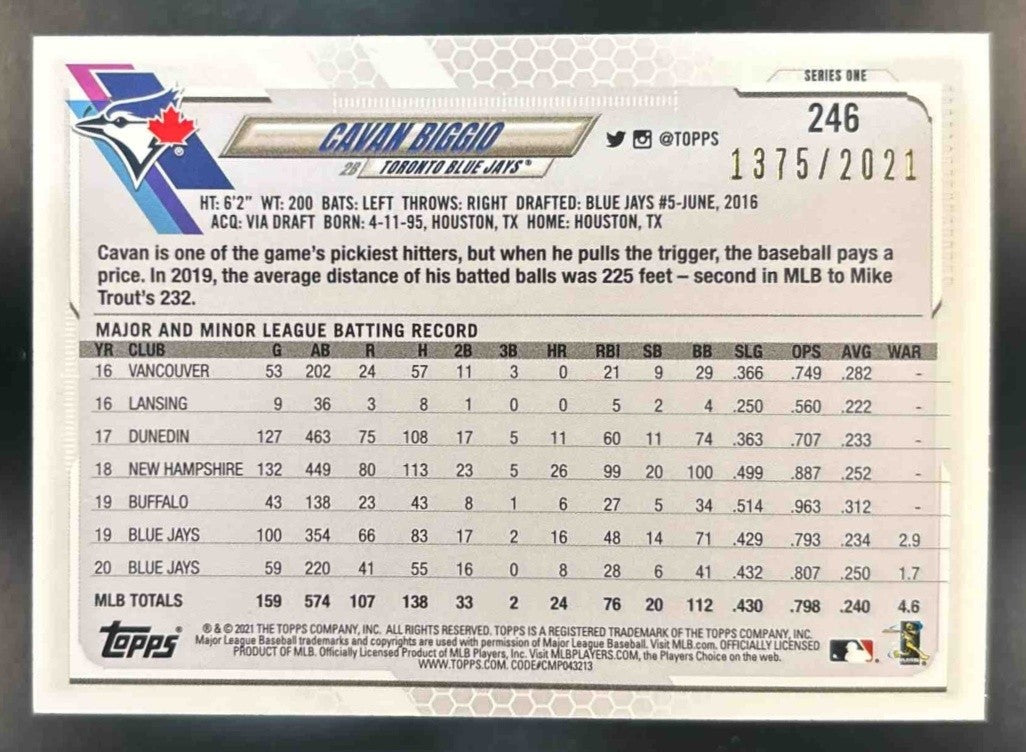2021 Topps Cavan Biggio Gold /2021 #246 Toronto Blue Jays - Sports Cards