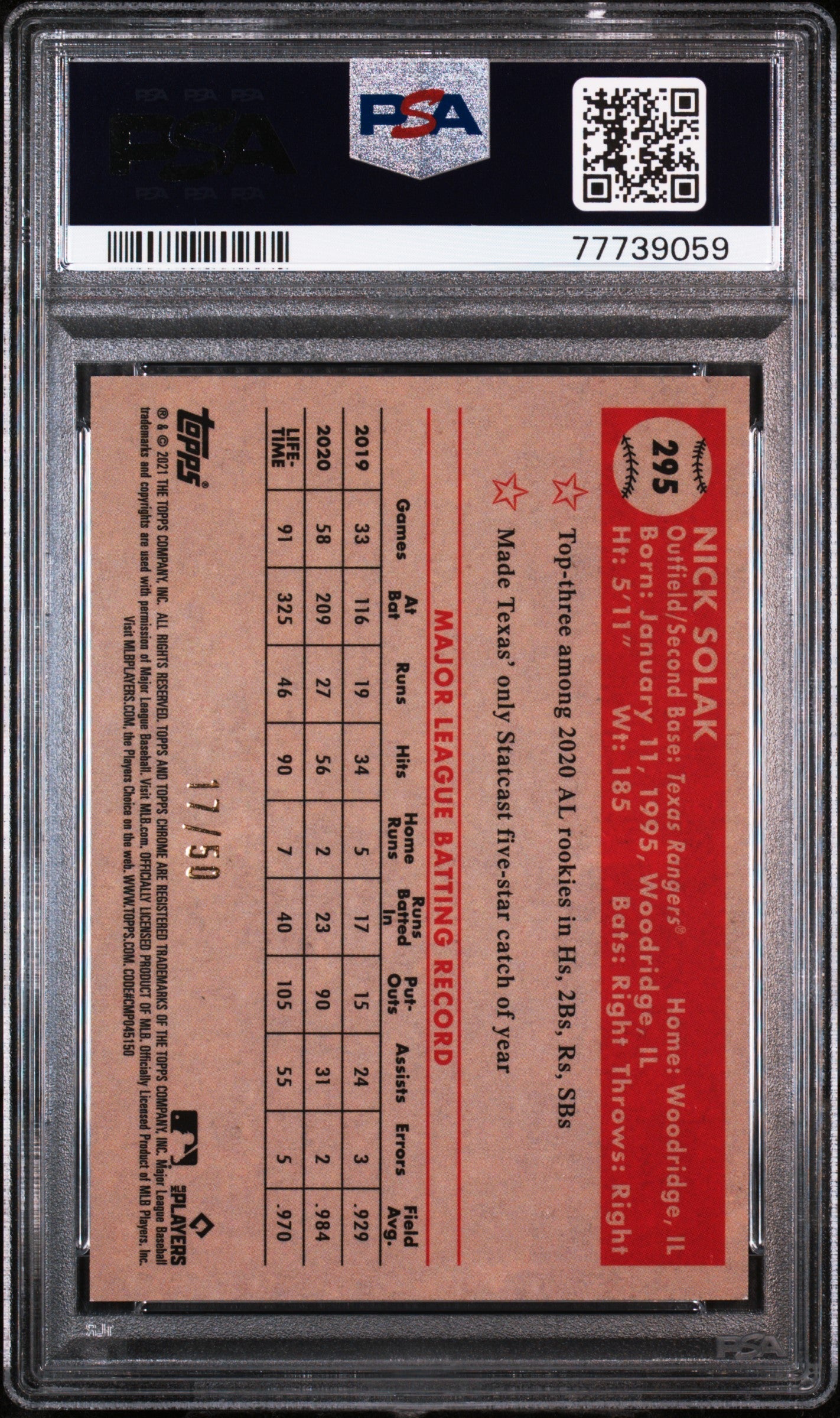 2021 Topps Chrome Platinum Anniversary Nick Solak 70th Gold Wave PSA 10 - Graded Sports Cards