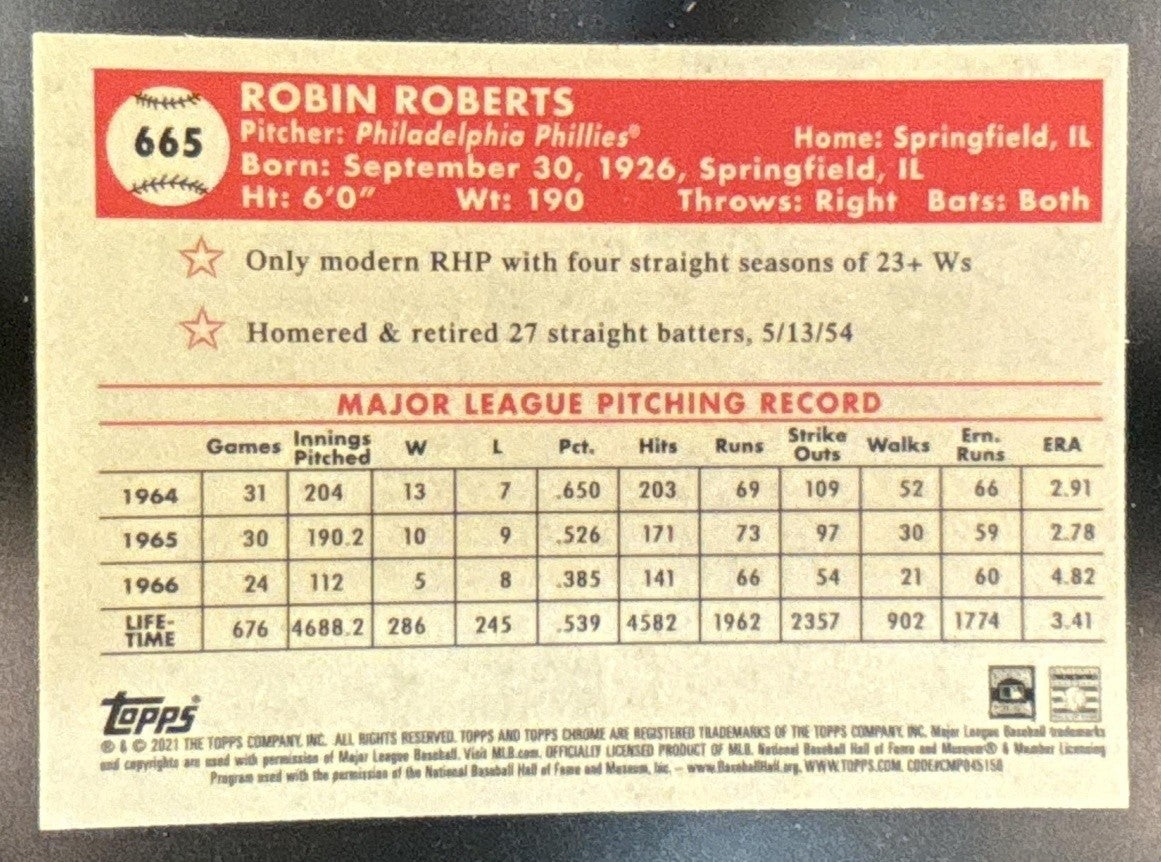 2021 Topps Chrome Platinum Anniversary Robin Roberts #665 Philadelphia Phillies - Sports Cards