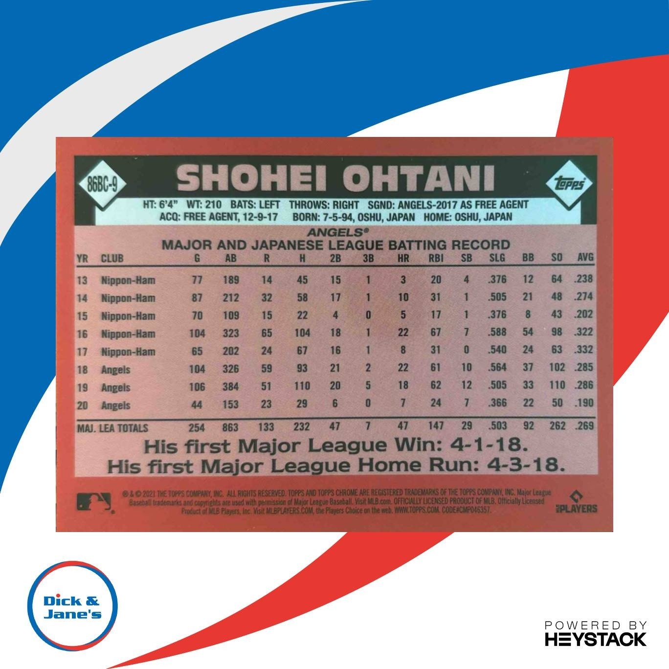 2021 Topps Chrome Shohei Ohtani 1986 Baseball #86BC-9 Los Angeles Angels - Sports Cards