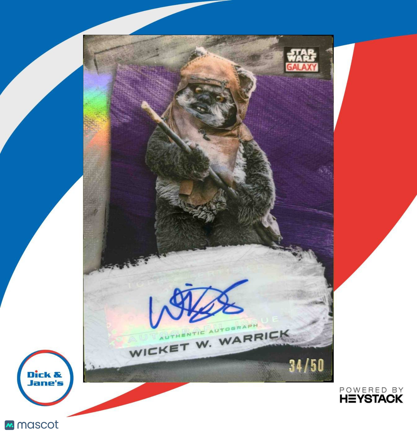 2021 Topps Chrome Star Wars Galaxy Warwick Davis Auto Purple Refractor 34/50 - Non-Sports Cards