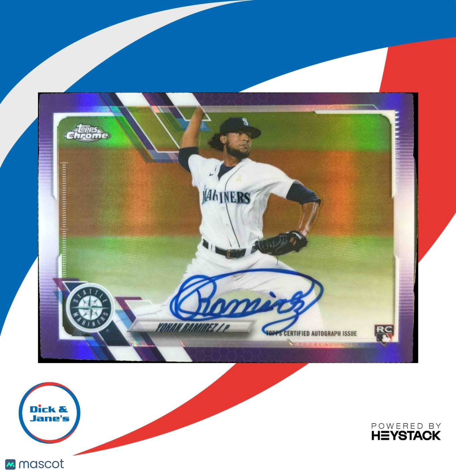 2021 Topps Chrome Yohan Ramirez Rookie Auto Purple /250 RC Seattle Mariners - Sports Cards