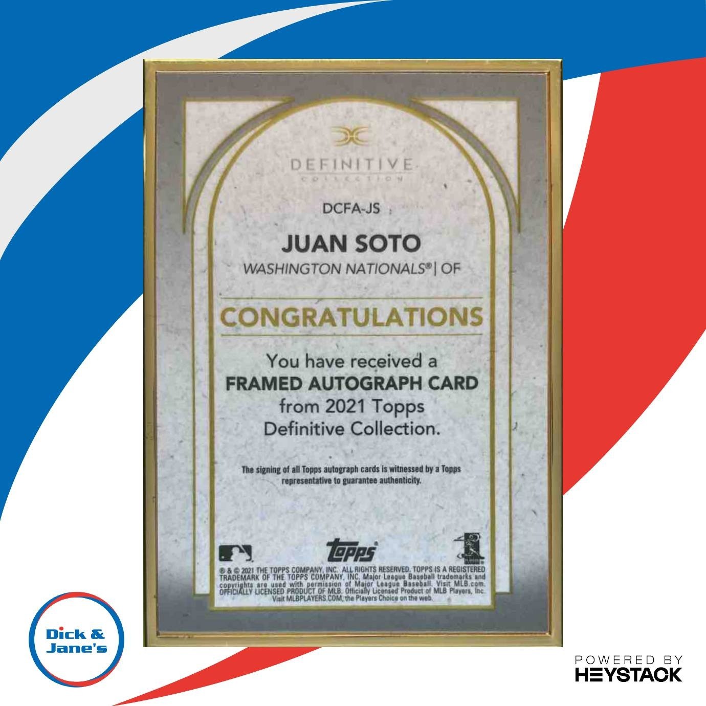2021 Topps Definitive Juan Soto Framed Auto Collection /30 Washington Nationals - Sports Cards