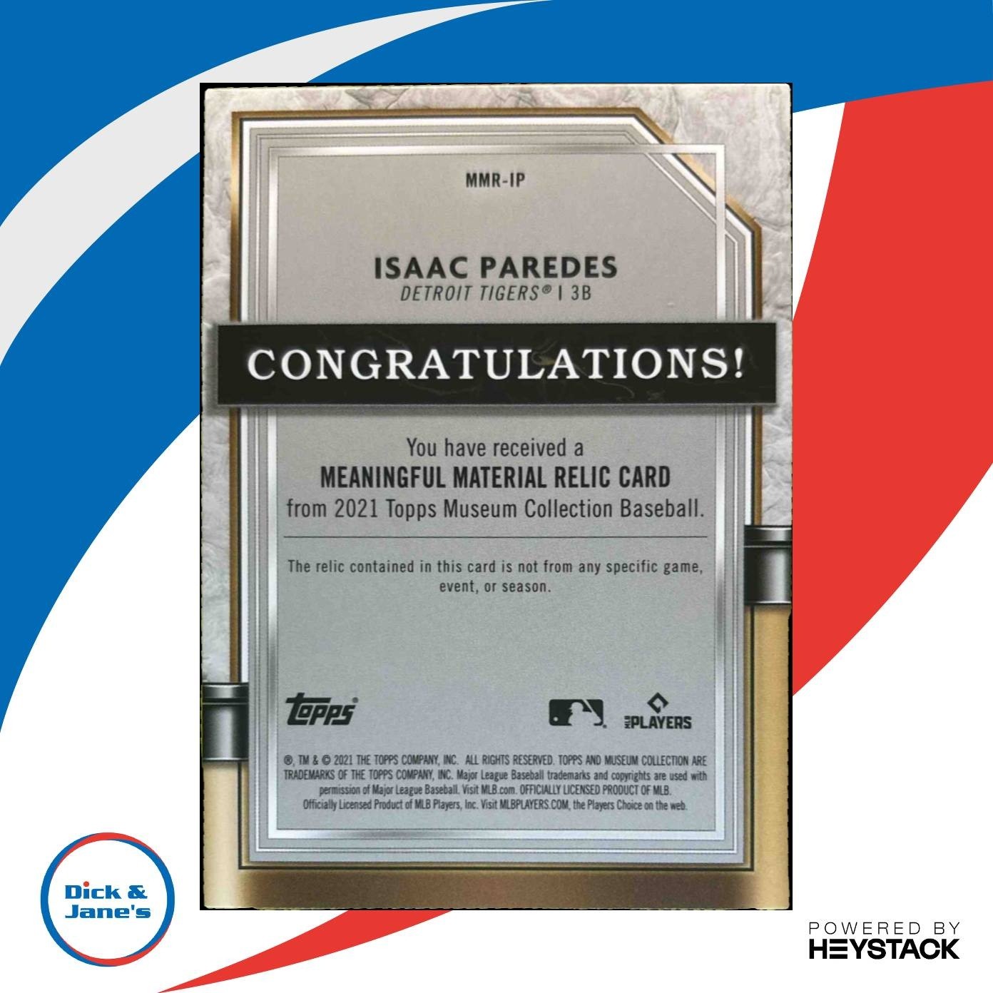 2021 Topps Museum Collection Isaac Paredes Meaningful Materials Relics /35 RC - Sports Cards