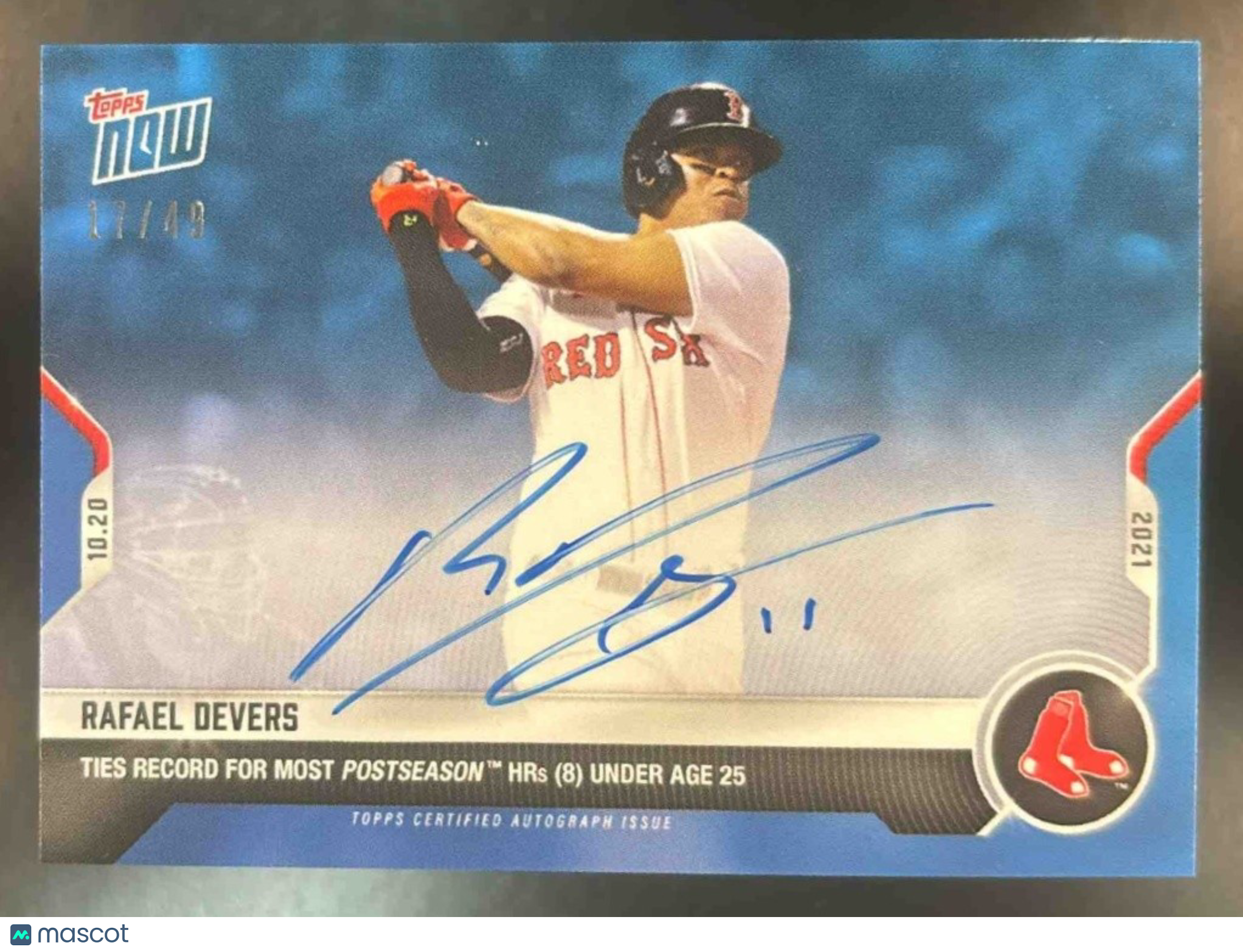 2021 Topps Now Autographs Blue #995B Rafael Devers Boston Red Sox - Sports Cards
