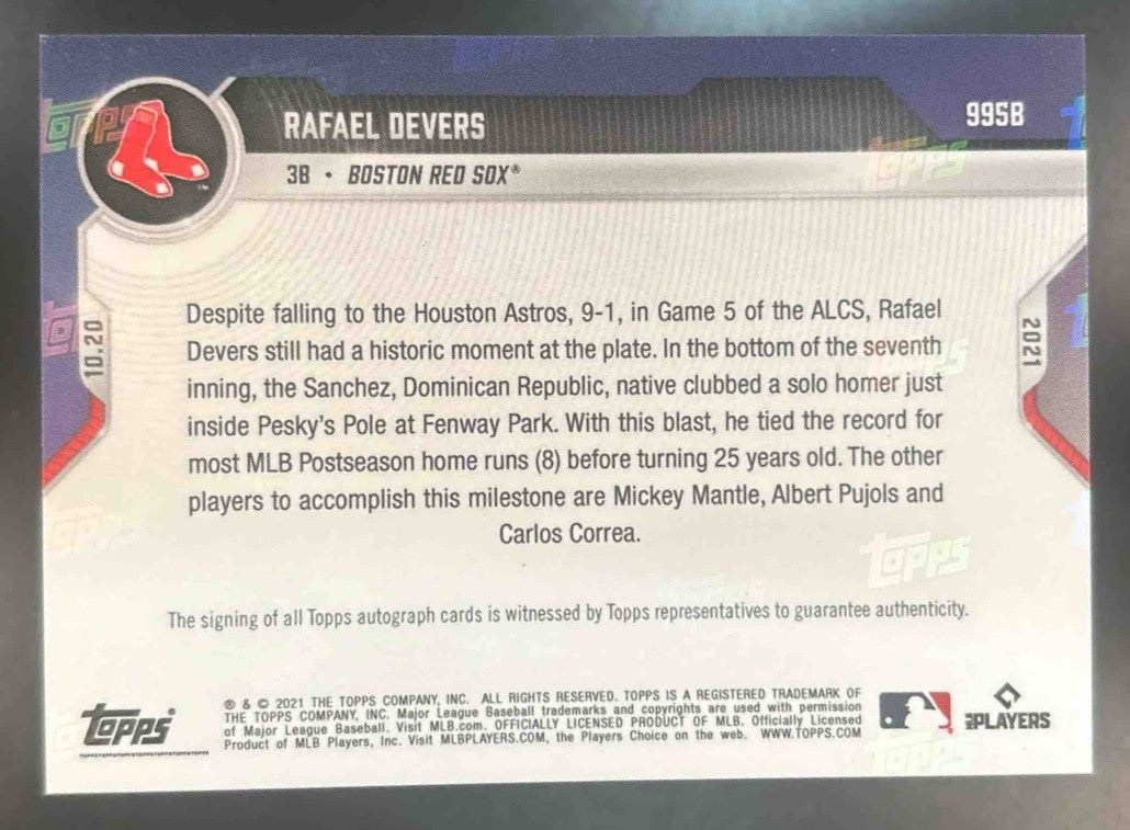 2021 Topps Now Autographs Blue #995B Rafael Devers Boston Red Sox - Sports Cards