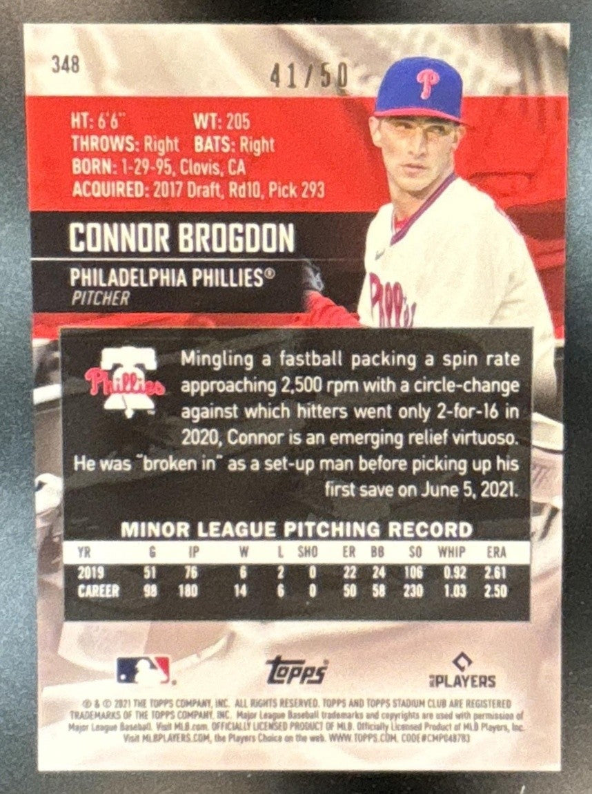 2021 Topps Stadium Club Chrome Connor Brogdon Gold /50 #348 RC Phillies - Sports Cards
