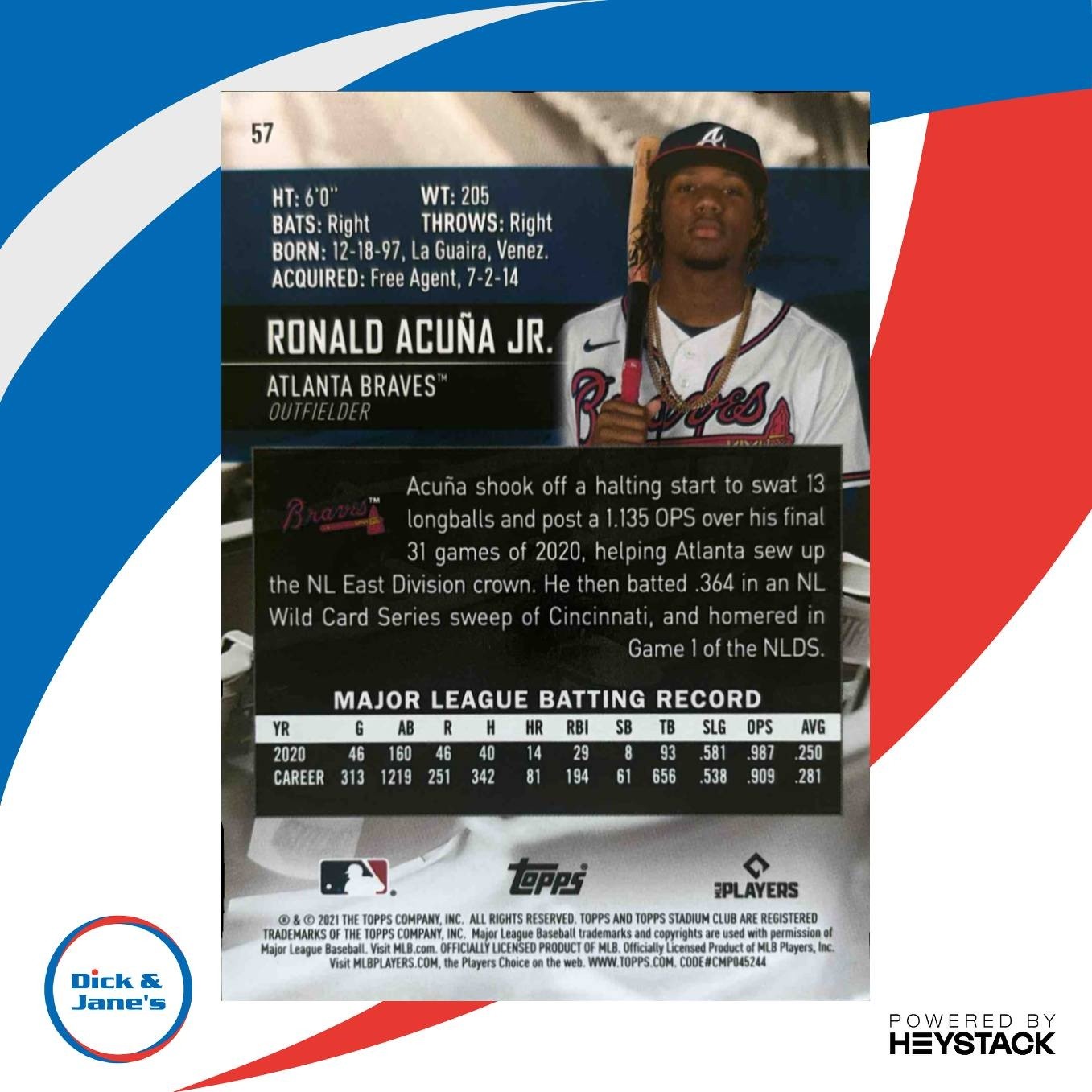 2021 Topps Stadium Club Ronald Acuna Jr. #57 Atlanta Braves - Sports Cards