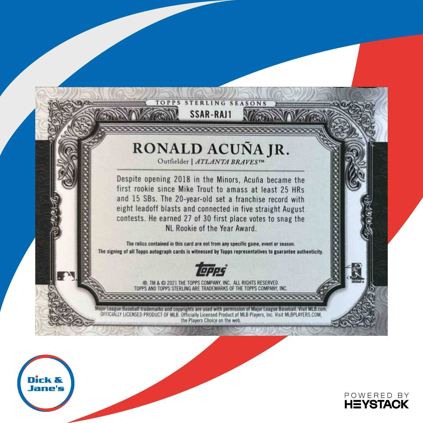 2021 Topps Sterling Ronald Acuna Jr. Seasons Auto Relics 19/25 Atlanta Braves - Sports Cards