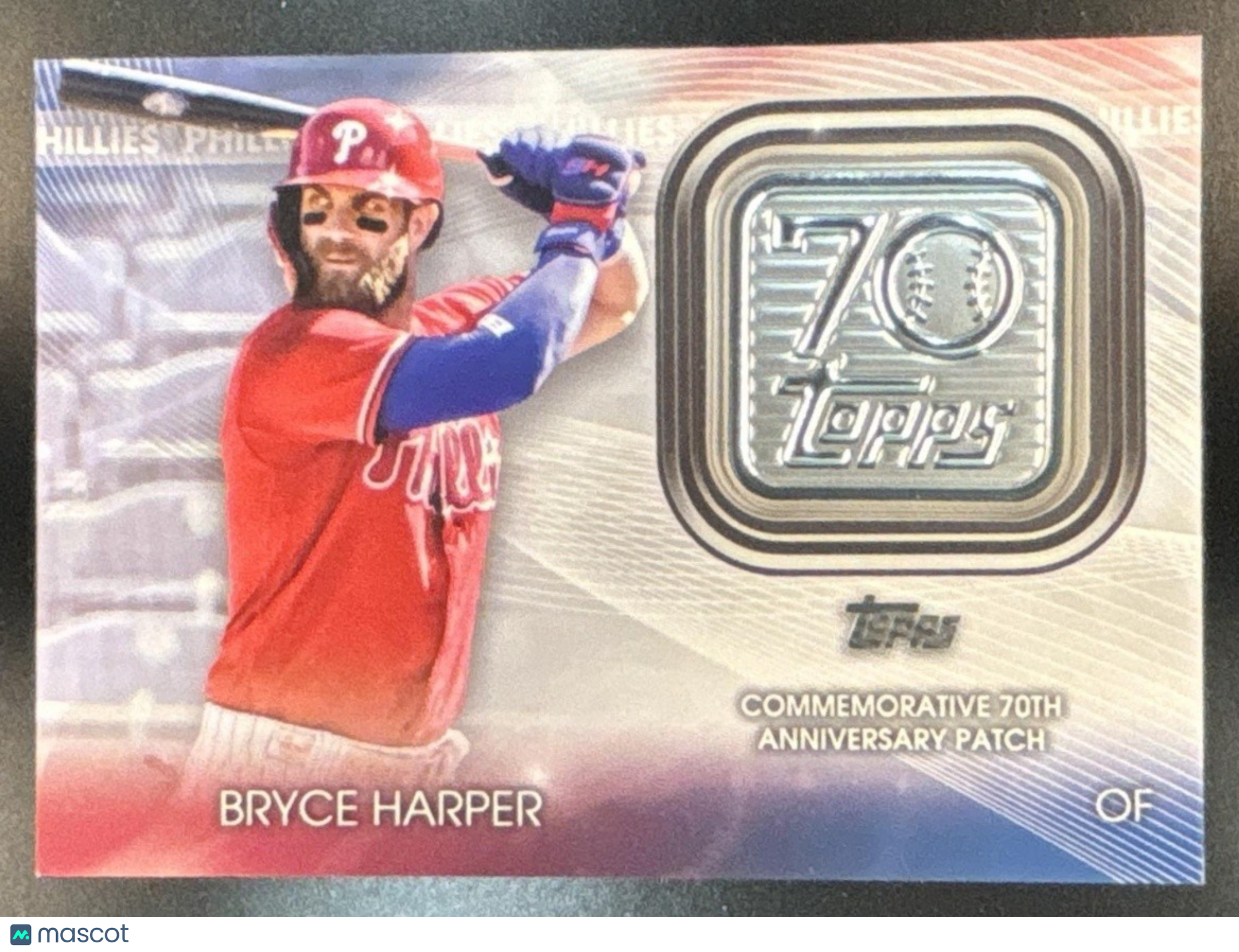 2021 Topps Update Bryce Harper 70th Anniversary Manufactured Logo Patch Phillies - Sports Cards