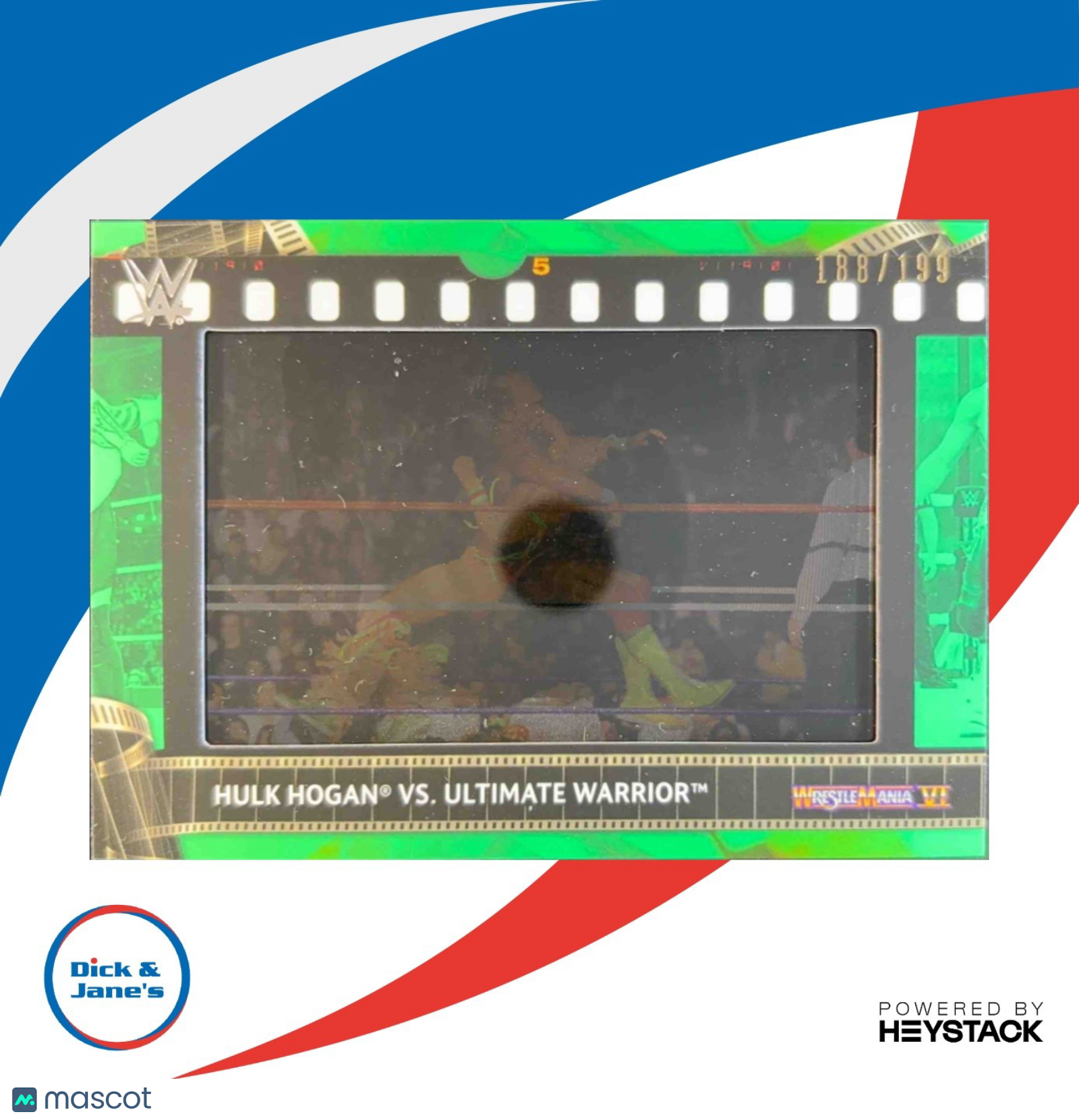 2021 Topps WWE Hulk Hogan vs. Ultimate Warrior Match Film Strips Light Green/199 - Sports Cards