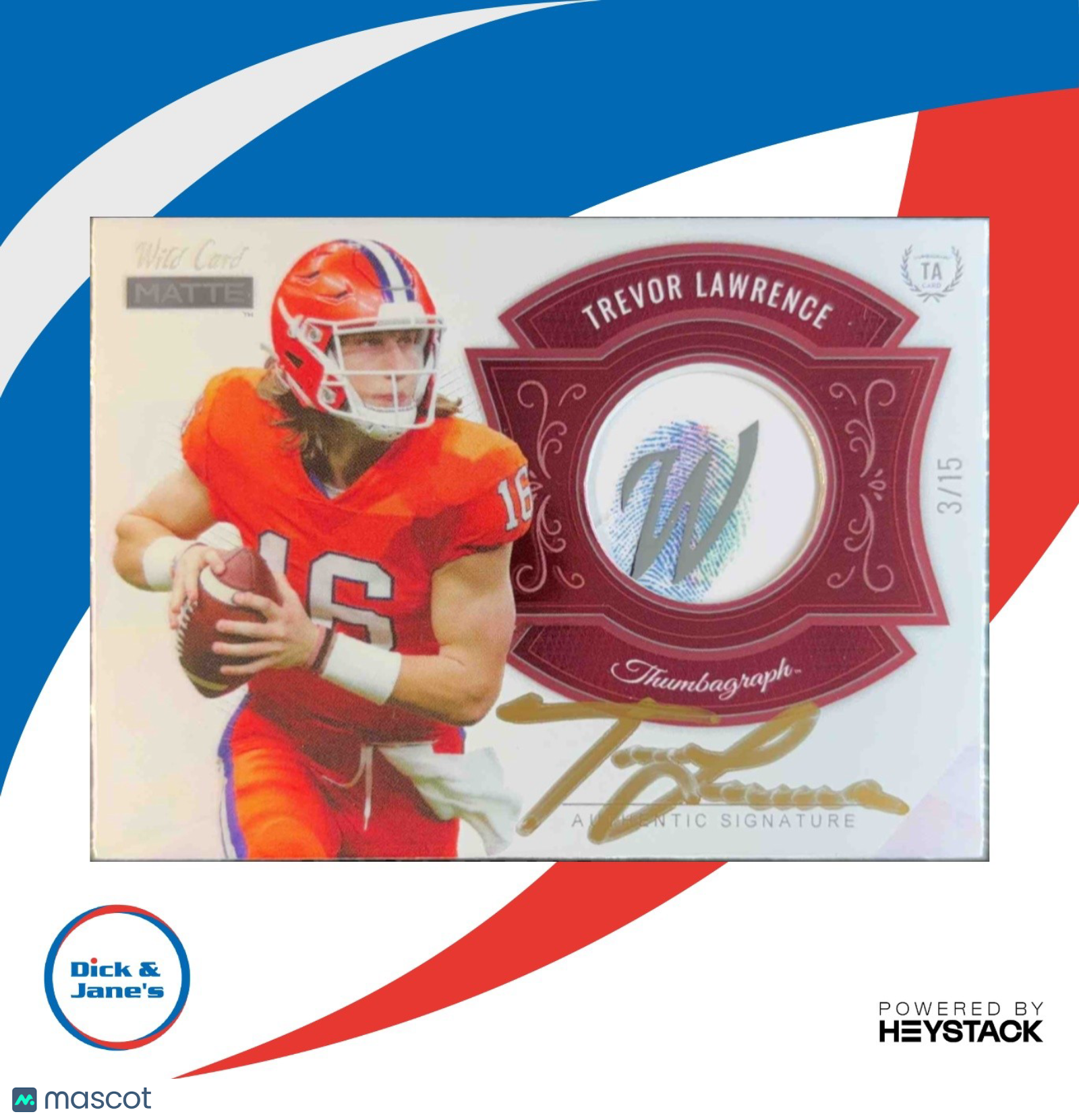 2021 Wild Card Matte Black Thumbagraphs Red Trevor Lawrence Rookie Auto 3/15 - Sports Cards