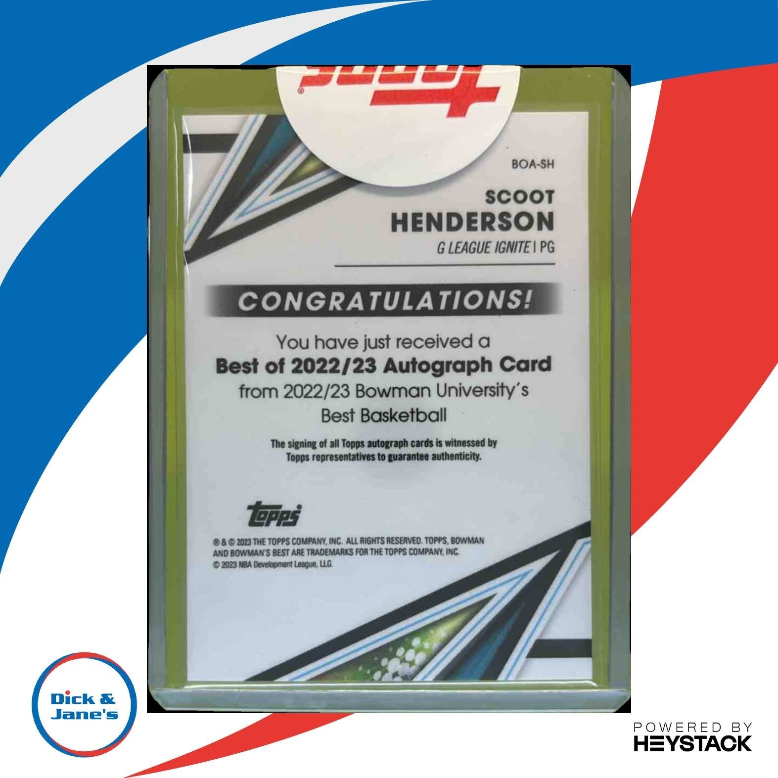 2022-23 Bowman University Best Scoot Henderson Best of 2022 Auto #BOA-SH - Sports Cards