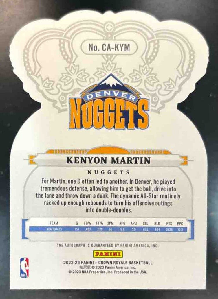 2022-23 Panini Crown Royale Kenyon Martin Auto Gold /10 #CA-KYM Denver Nuggets - Sports Cards