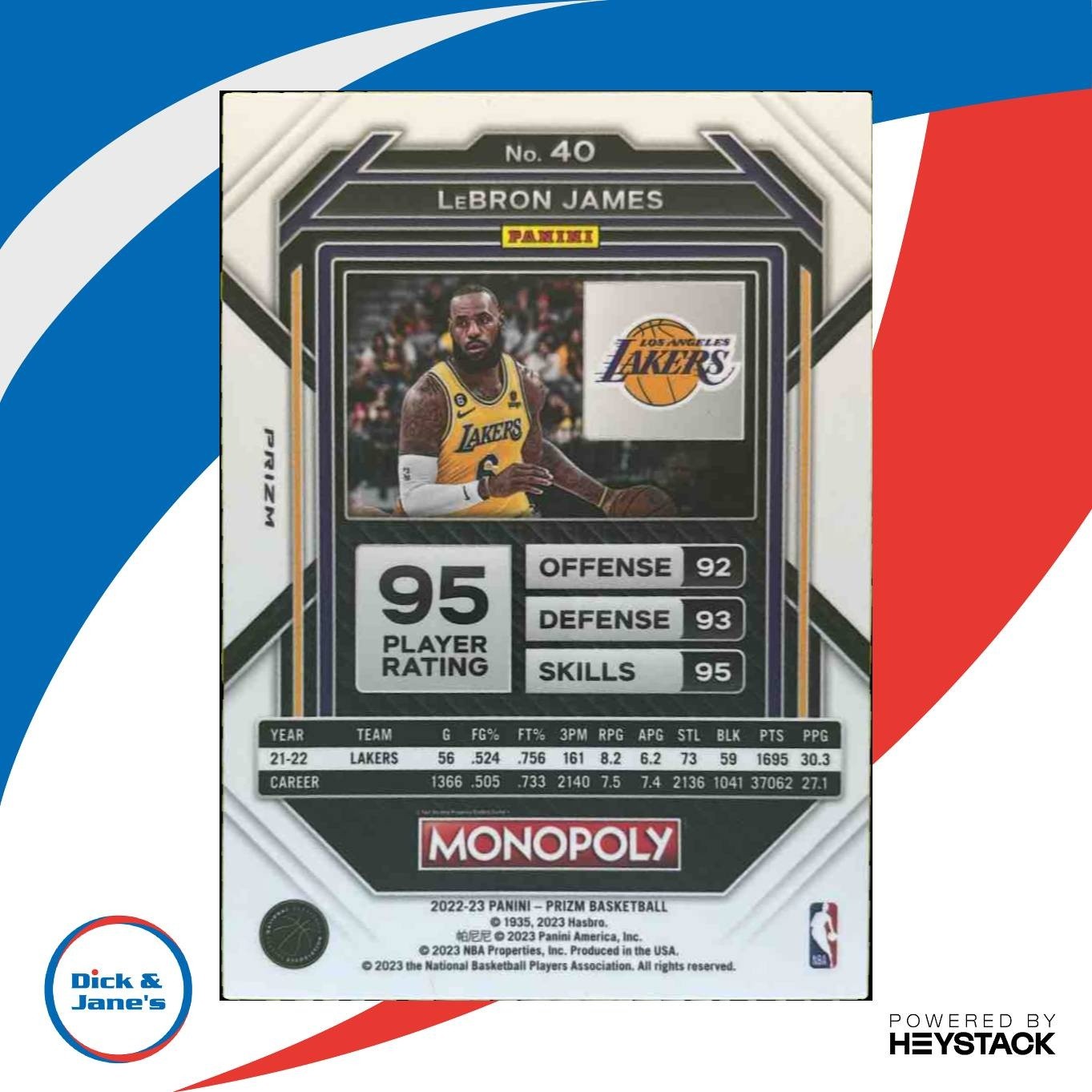 2022-23 Panini Prizm Monopoly LeBron James Black Classic Icons #40 Lakers - Sports Cards