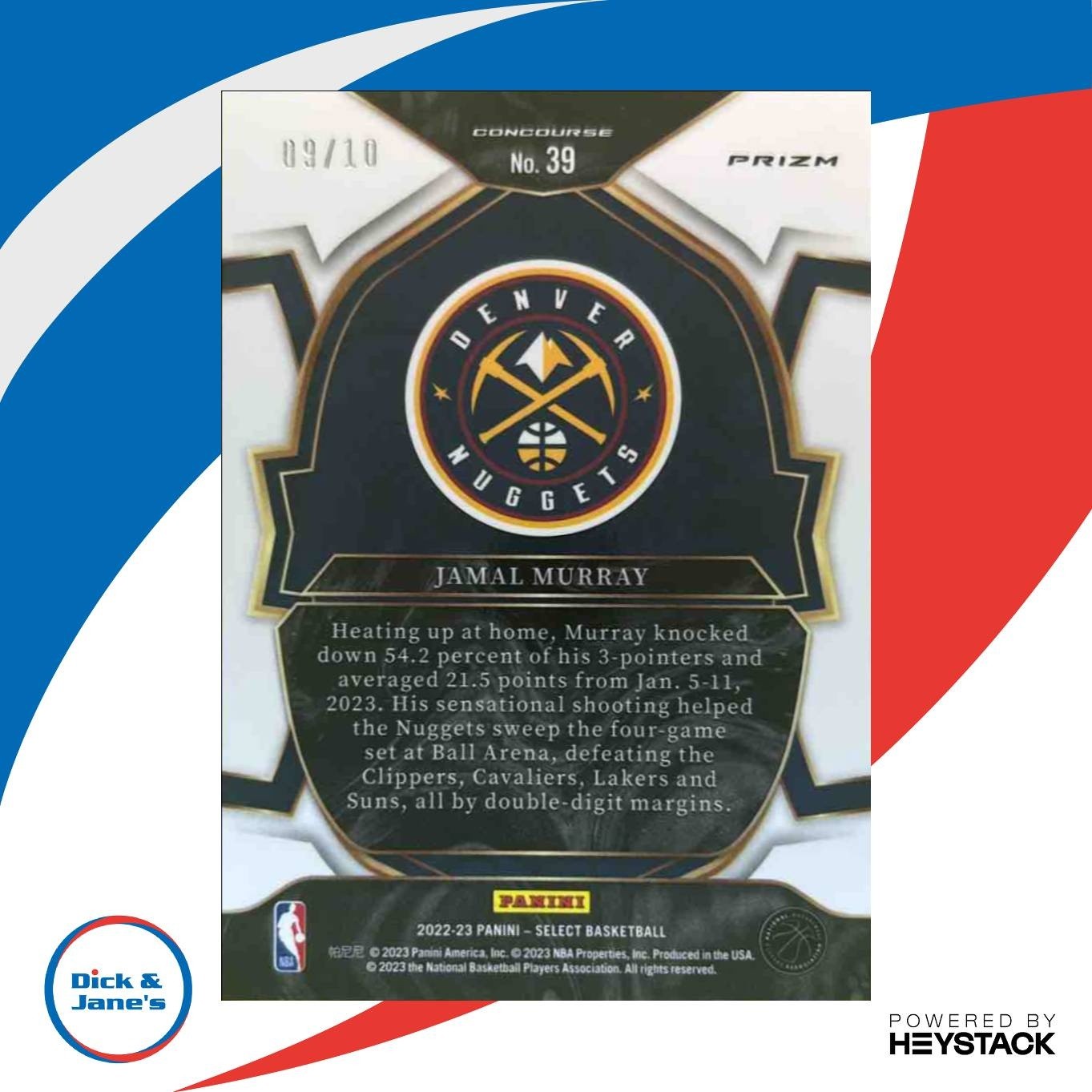 2022-23 Panini Select Jamal Murray Gold Disco Prizms 9/10 #39 Denver Nuggets - Sports Cards