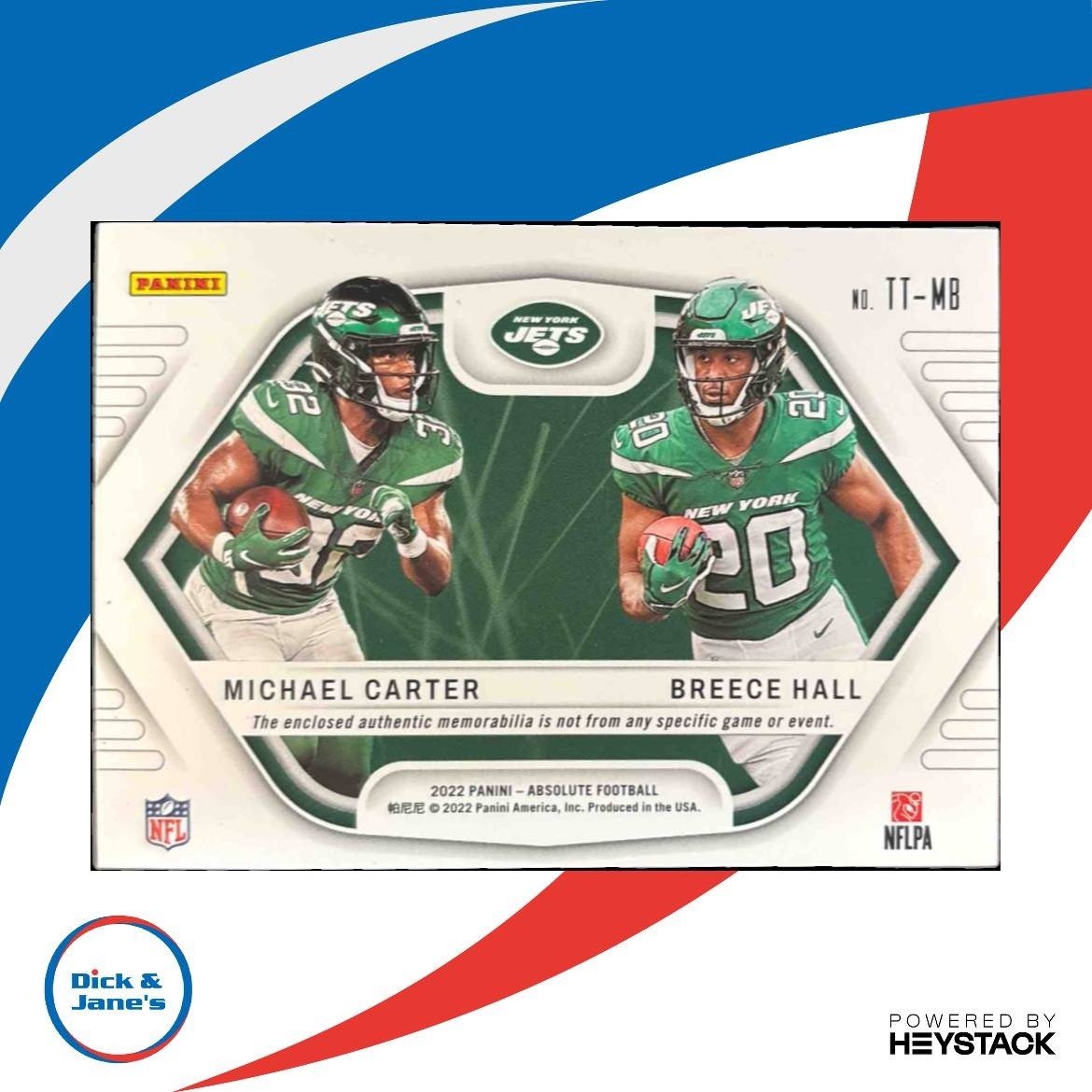 2022 Absolute Breece Hall Rookie Materials Holo Silver /25 MEM RC New York Jets - Sports Cards