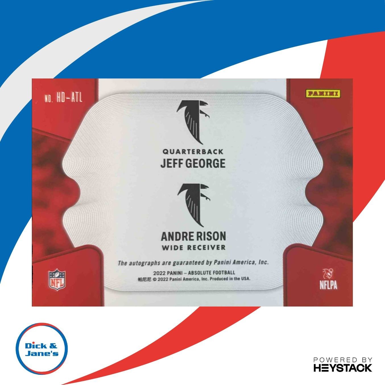 2022 Absolute Jeff George Andre Rison Historical Duals Autos Blue /35 Falcons - Sports Cards