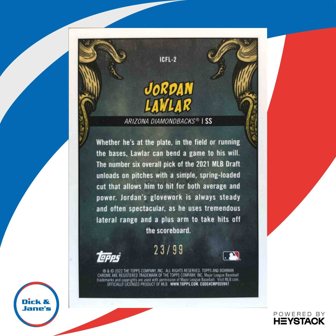 2022 Bowman Chrome Jordan Lawlar It Came for the League Mojo Green Refractor /99 - Sports Cards
