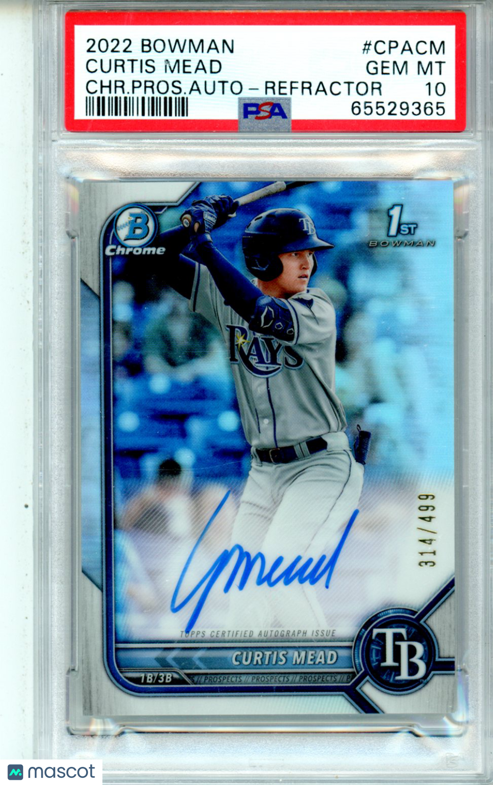 2022 Bowman Chrome Prospect Autographs Curtis Mead Refractor #CPACM PSA 10 - Graded Sports Cards