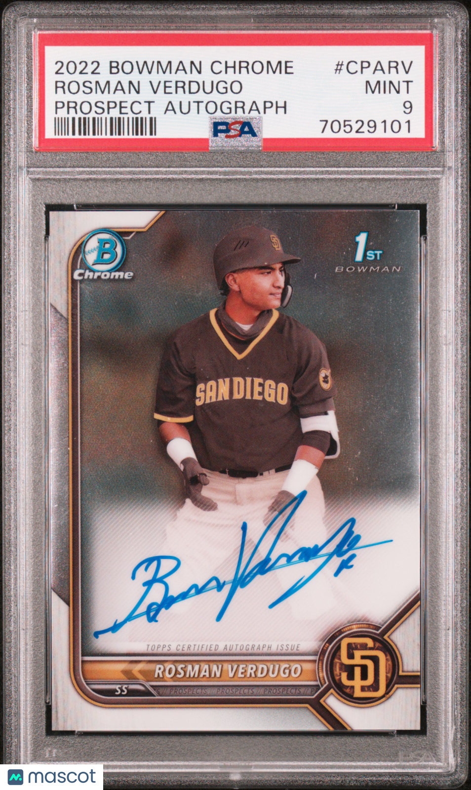 2022 Bowman Chrome Prospect Autographs Rosman Verdugo #CPARV PSA 9 - Graded Sports Cards