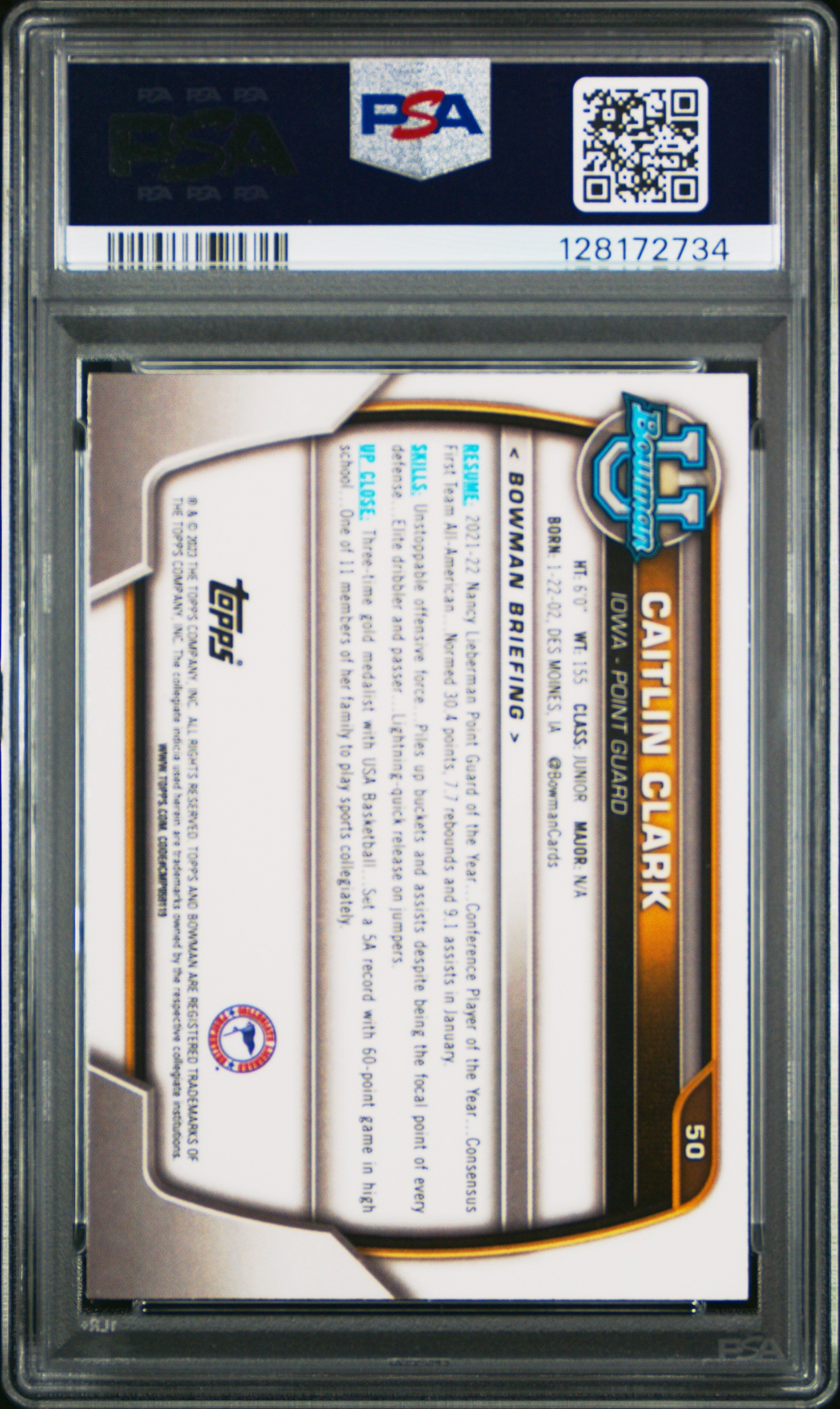 2022 Bowman Chrome University Caitlin Clark Rookie #50 PSA 8 Iowa Hawkeyes - Graded Sports Cards