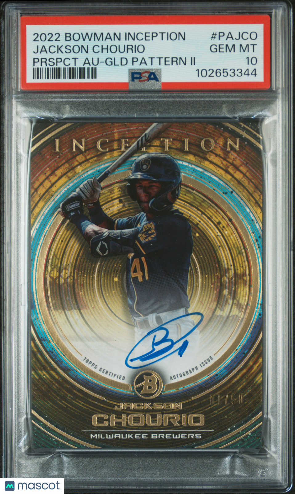 2022 Bowman Inception Auto Jackson Chourio GLD Pattern II /50 #PAJCO PSA 10 - Graded Sports Cards