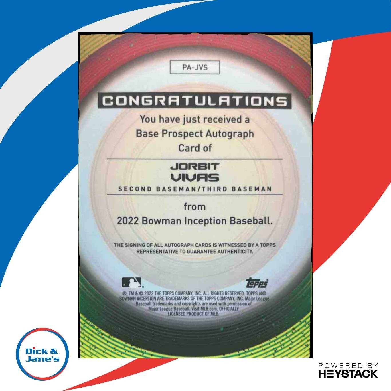 2022 Bowman Inception Jorbit Vivas Prospect Auto Blue /99 Los Angeles Dodgers - Sports Cards