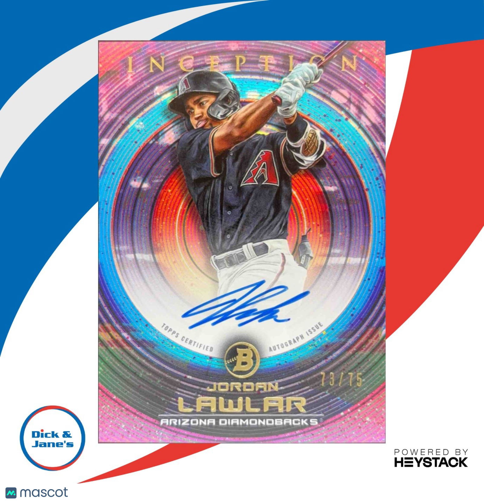 2022 Bowman Inception Jordan Lawlar Prospect Auto Fuchsia Foil 73/75 Arizona - Sports Cards
