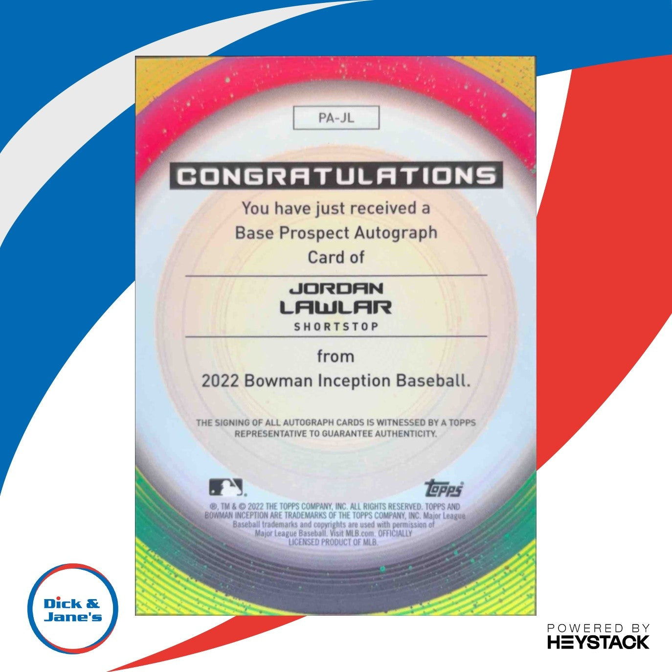 2022 Bowman Inception Jordan Lawlar Prospect Auto Fuchsia Foil 73/75 Arizona - Sports Cards