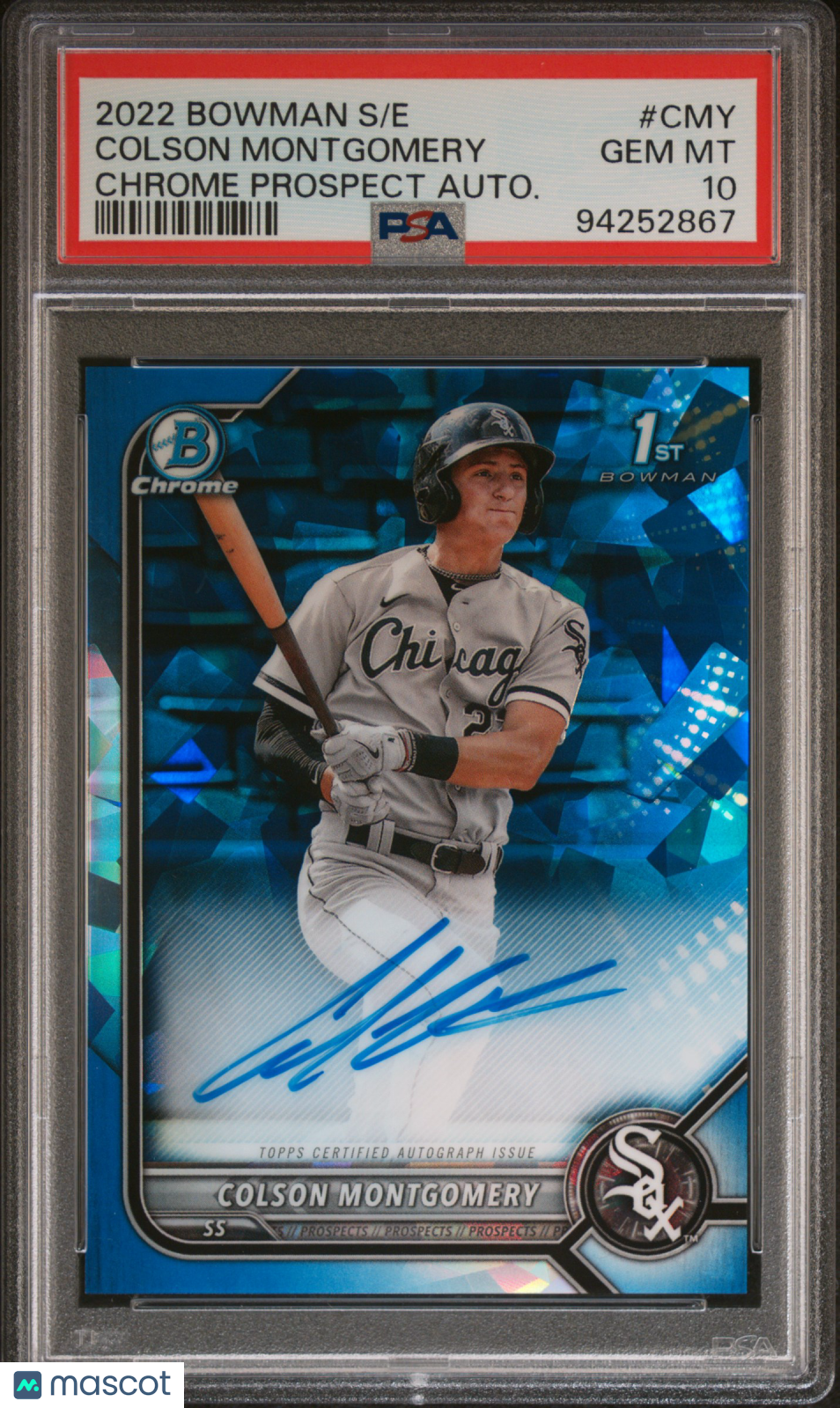 2022 Bowman Sapphire Edition Chrome Prospect Autographs Colson Montgomery PSA 10 Graded Sports Cards
