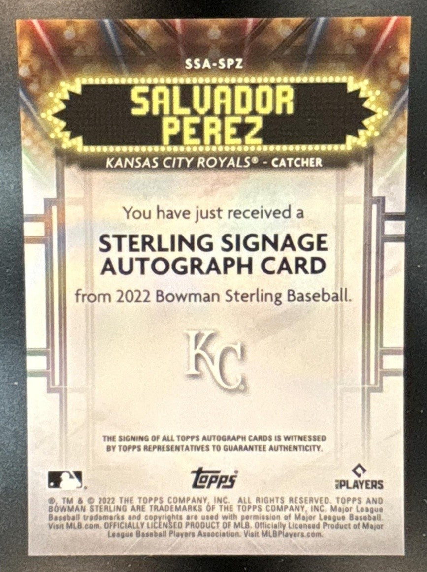 2022 Bowman Sterling Salvador Perez Signage Auto /99 #SSA-SPZ Kansas City Royals - Sports Cards