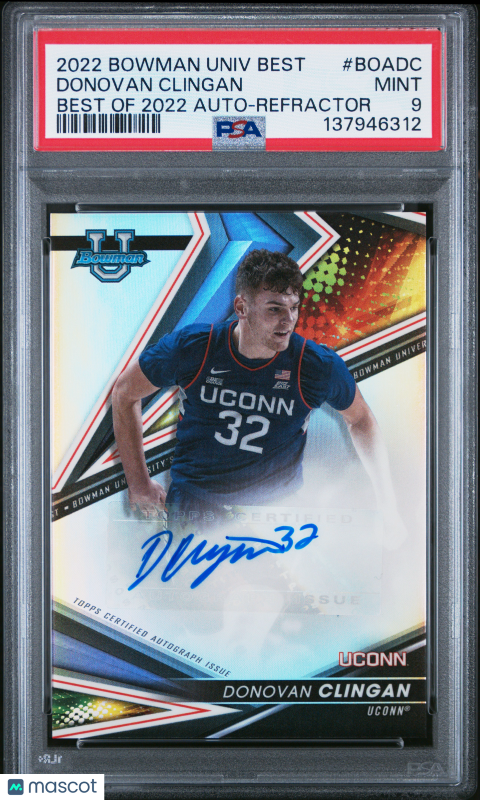 2022 Bowman U Best Best Of 2022 Autograph Donovan Clingan Refractor PSA 9 MINT - Graded Sports Cards