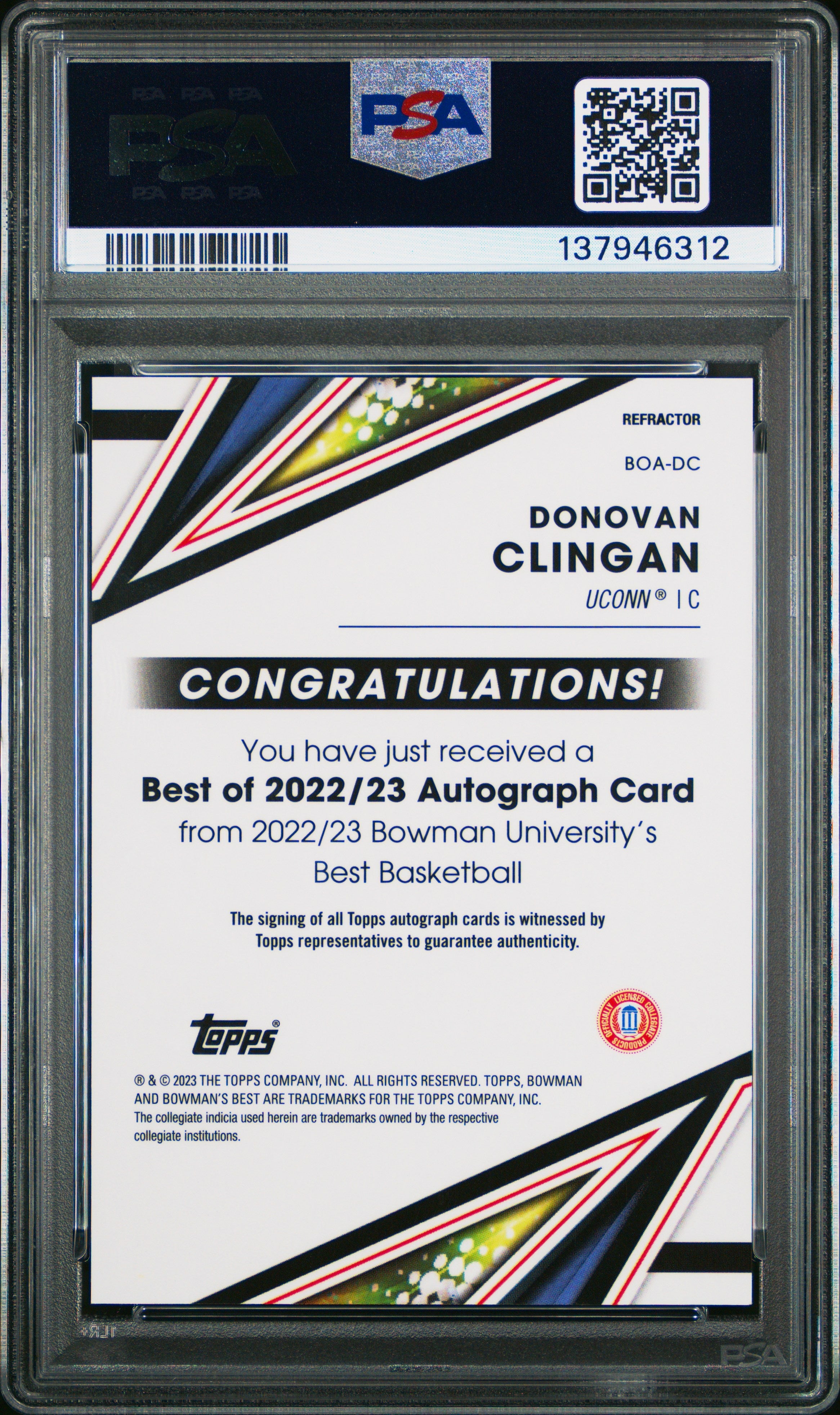 2022 Bowman U Best Best Of 2022 Autograph Donovan Clingan Refractor PSA 9 MINT - Graded Sports Cards